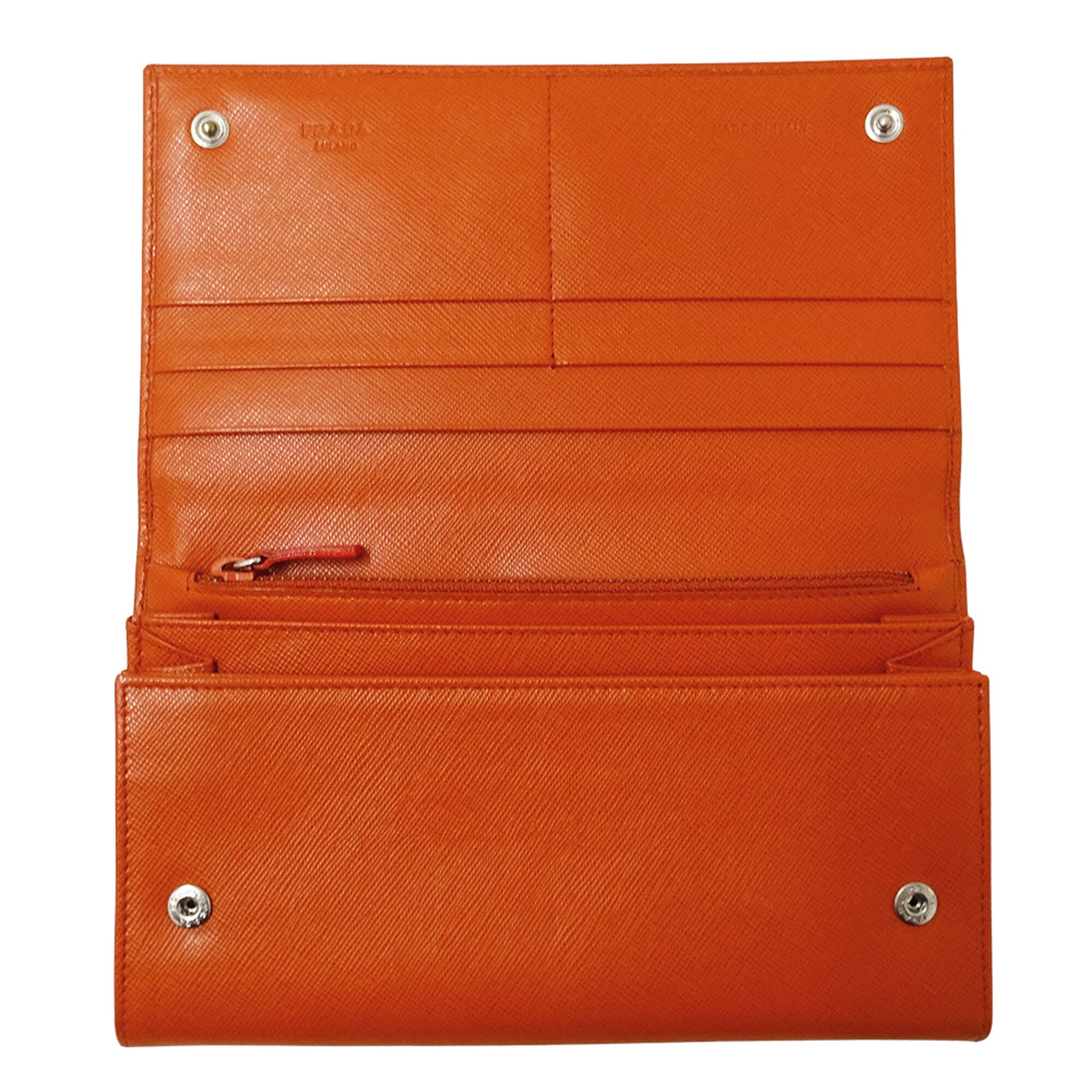 Prada Orange Leather Long Wallet (Bi-Fold) (Pre-Owned)