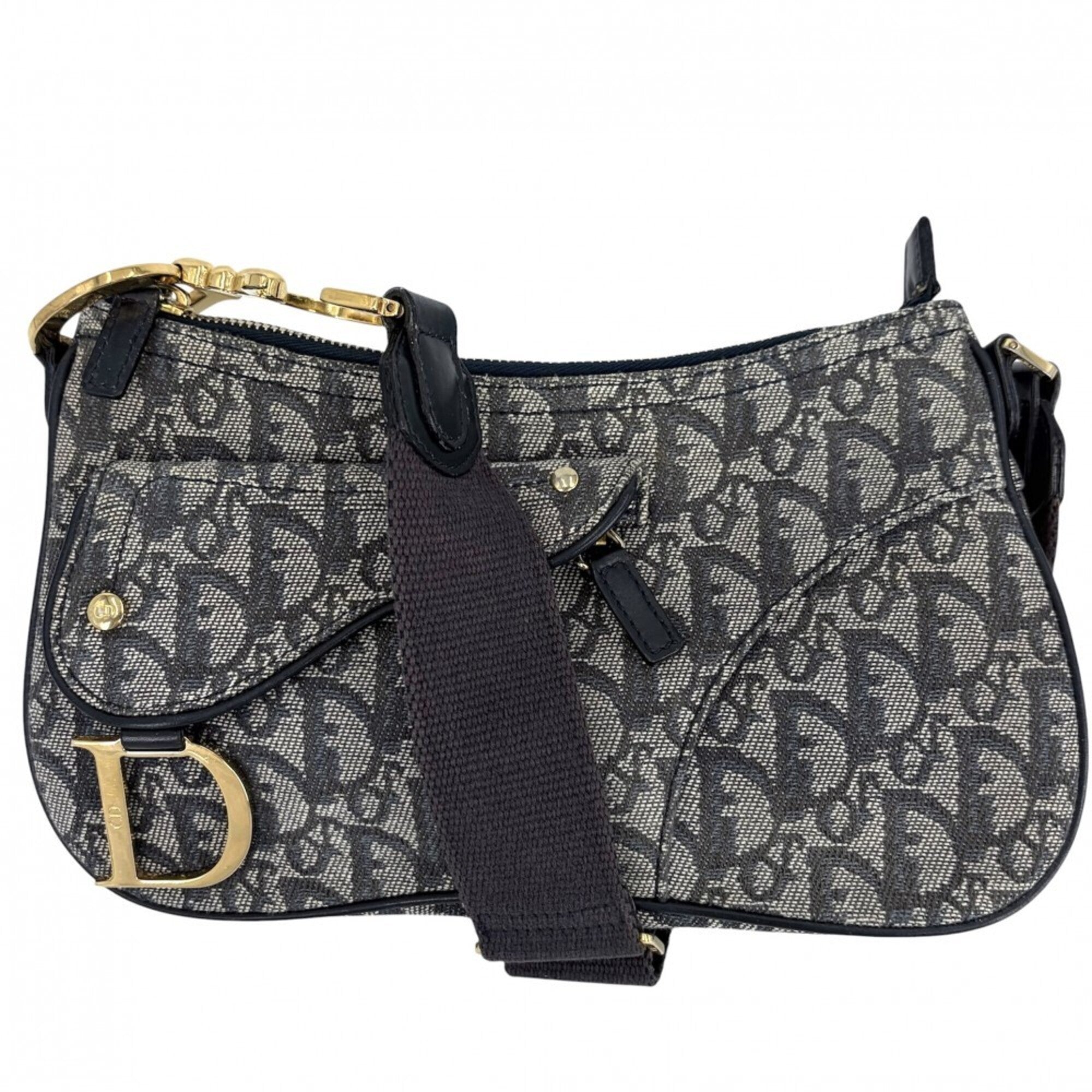 Christian Dior Navy Canvas Leather Saddle Bag Shoulder Bag (Pre-Owned)