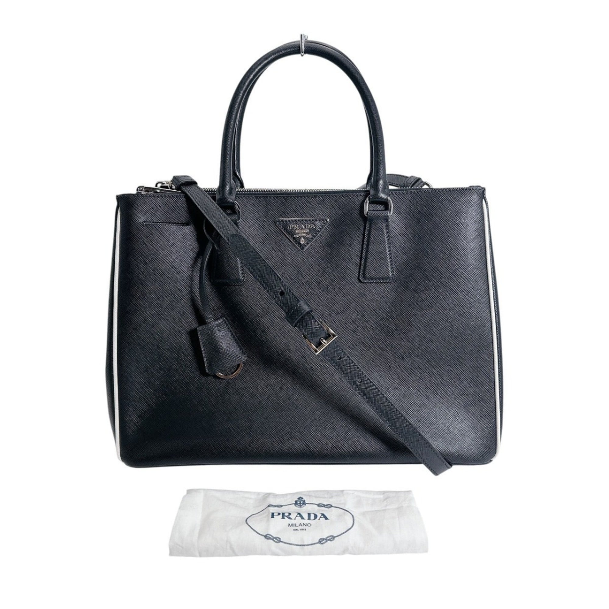 Prada Saffiano Black Leather Tote Bag (Pre-Owned)