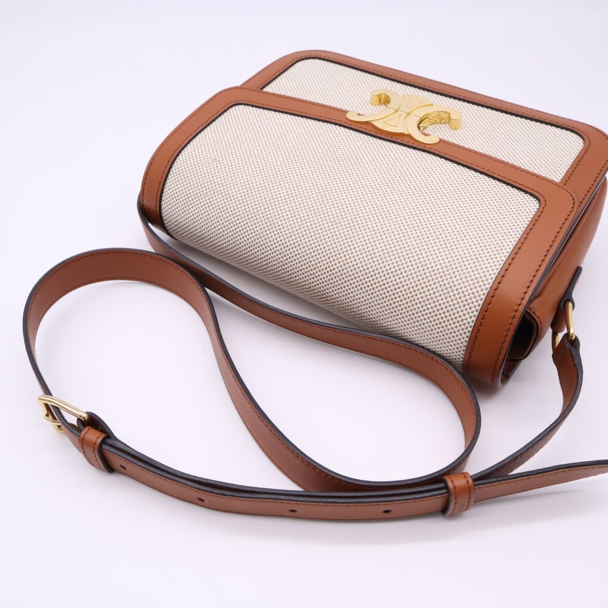 Celine Beige Brown Canvas Leather Shoulder Bag (Pre-Owned)