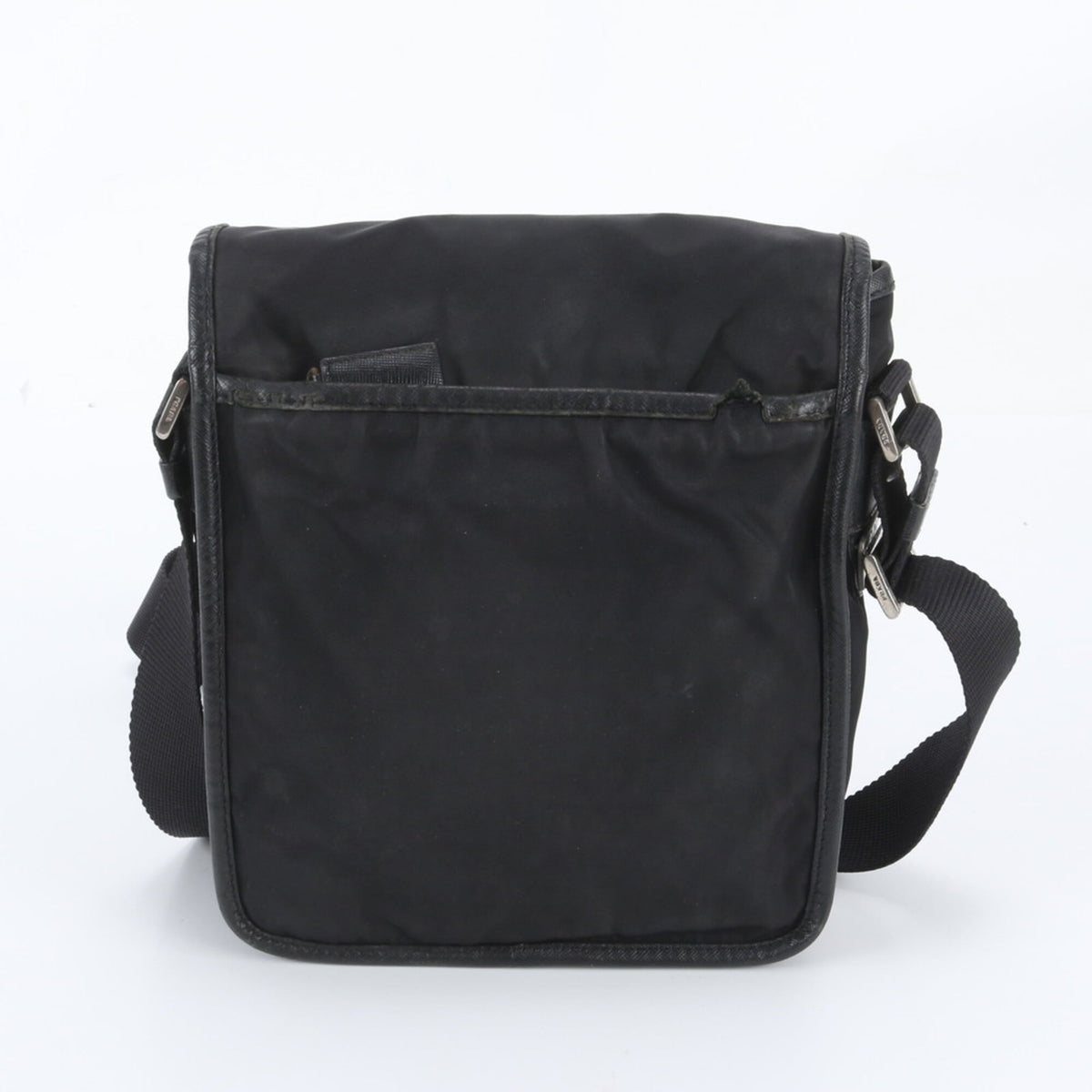 Prada Black Leather Nylon Messenger Bag Shoulder Bag (Pre-Owned)