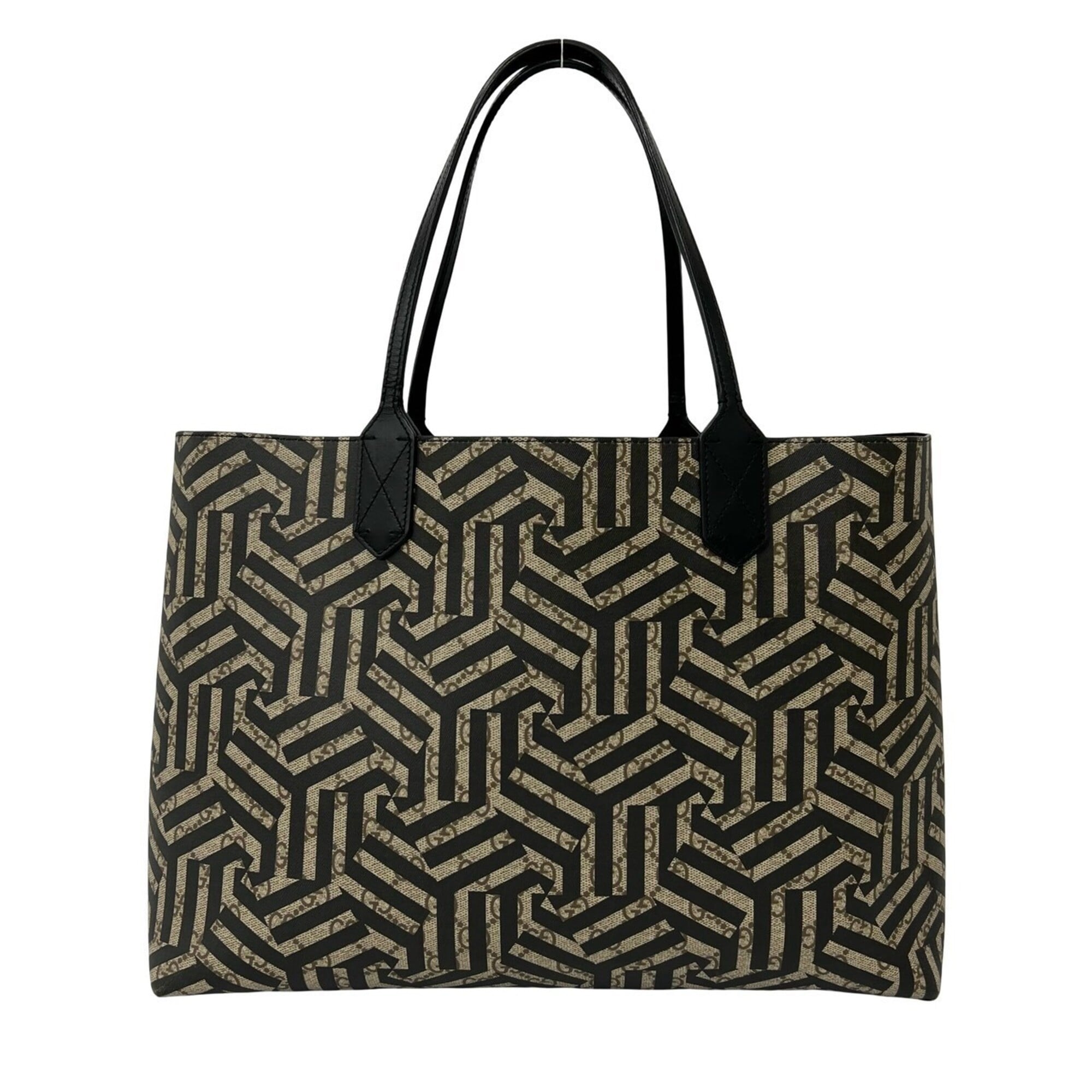 Gucci Black Brown Leather Elastane Tote Bag (Pre-Owned)
