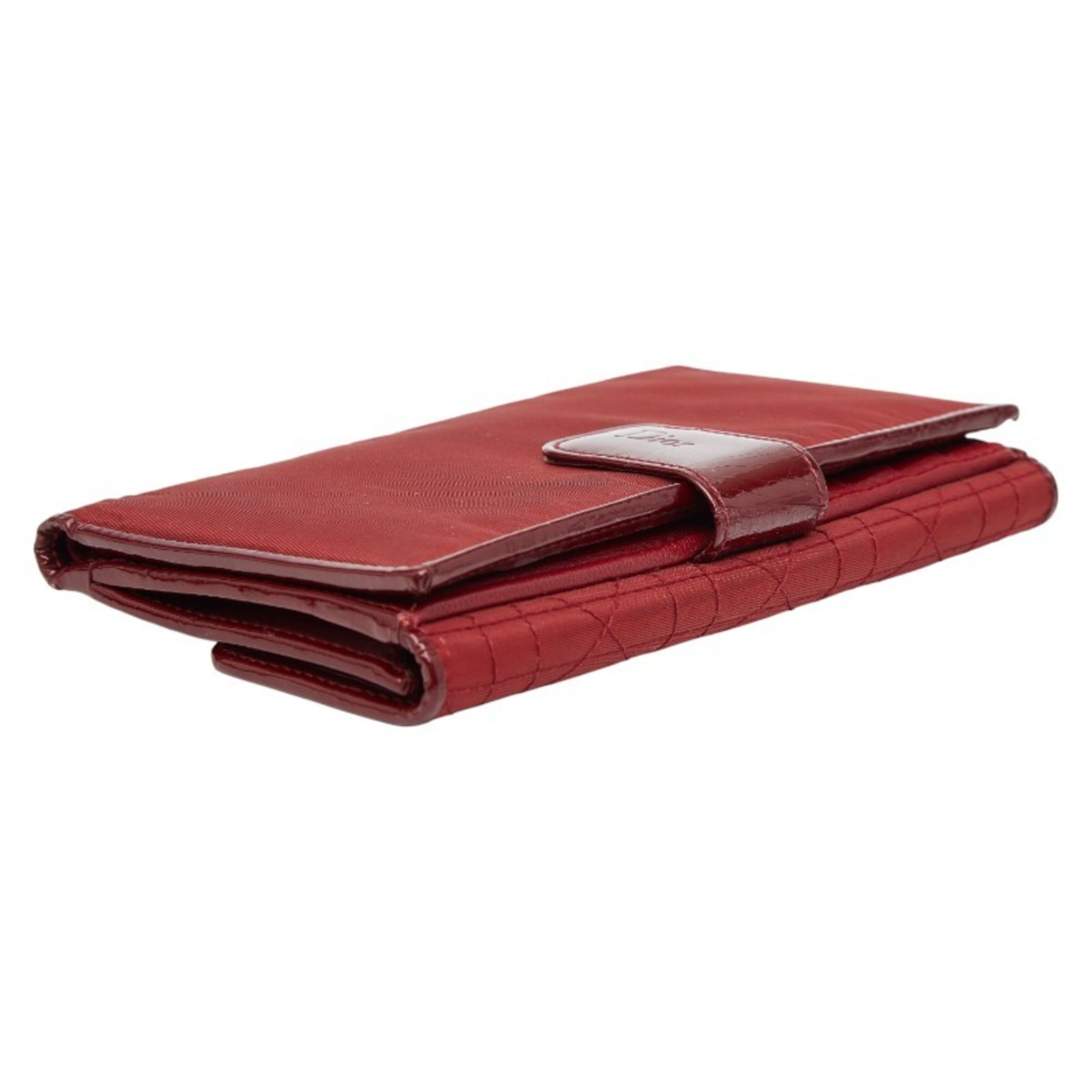 Christian Dior Red Color Nylon Leather Long Wallet (Bi-Fold) (Pre-Owned)