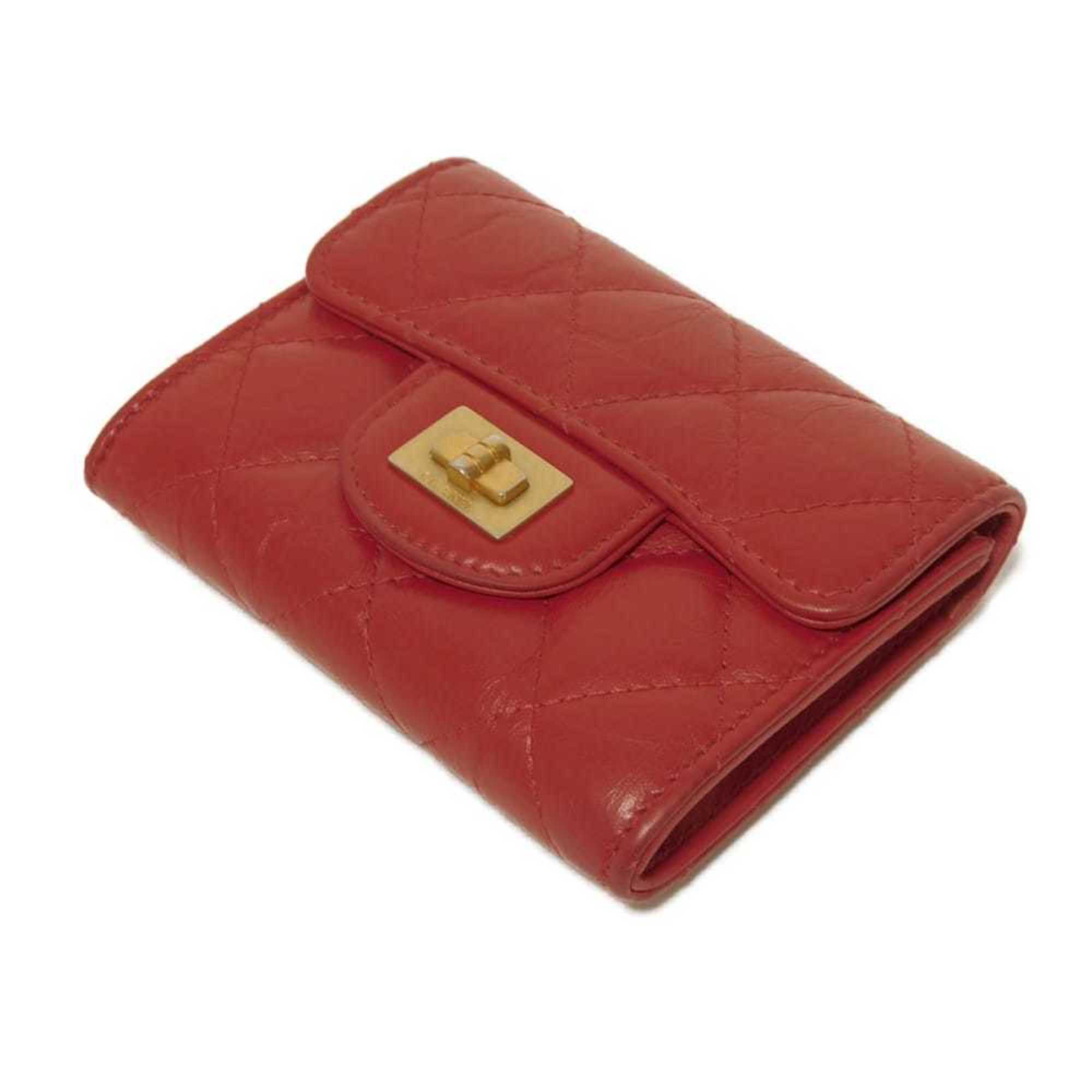 Chanel Red Color Leather Wallet (Bi-Fold) (Pre-Owned)