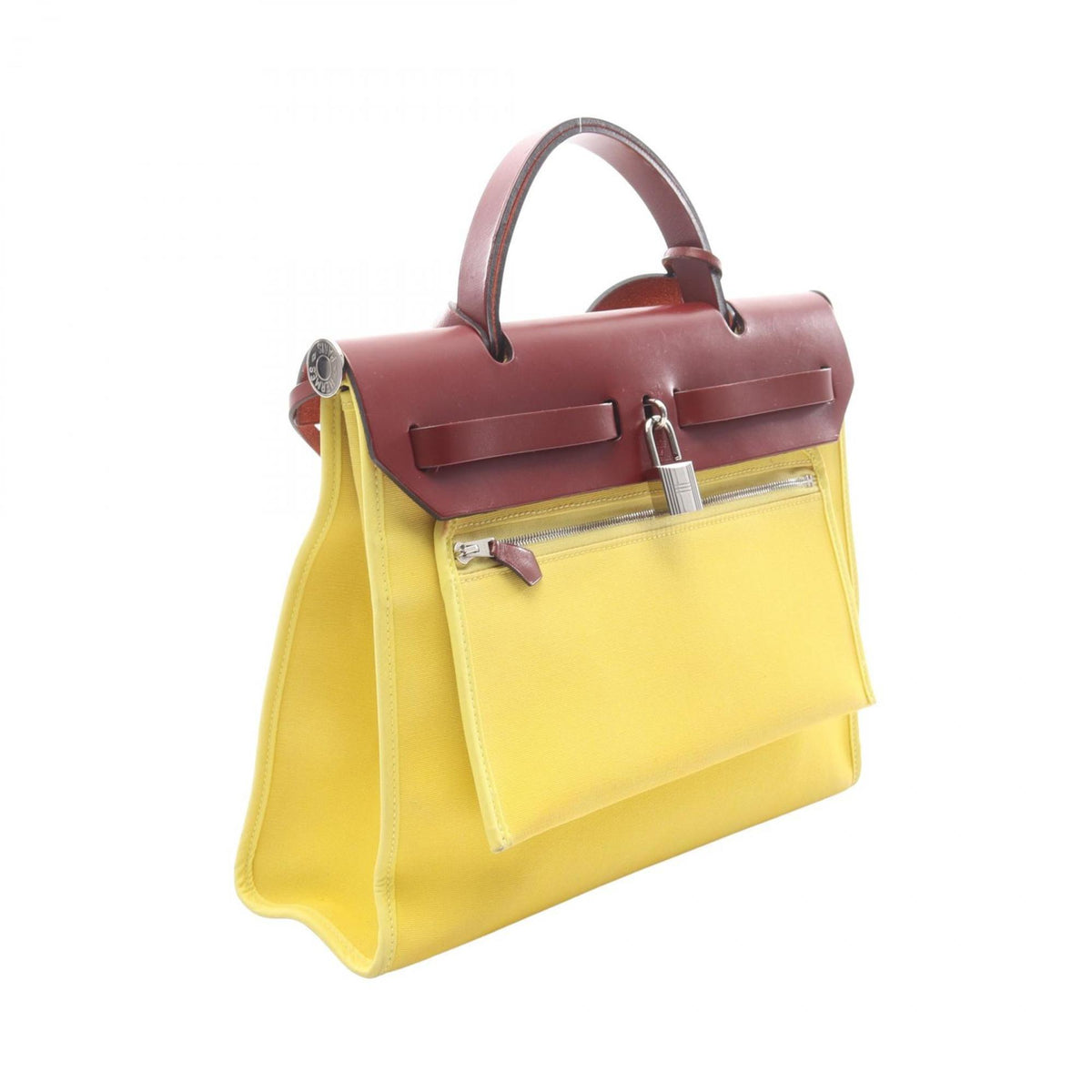 Hermes Bordeaux Lime Yellow Toile Officier Canvas Leather Handbag Pouch (Pre-Owned)