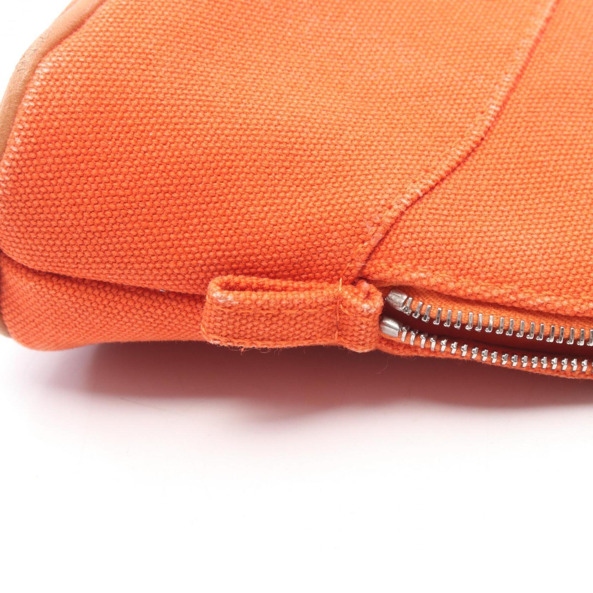 Hermes Brown Orange Canvas Leather Handbag Pouch (Pre-Owned)