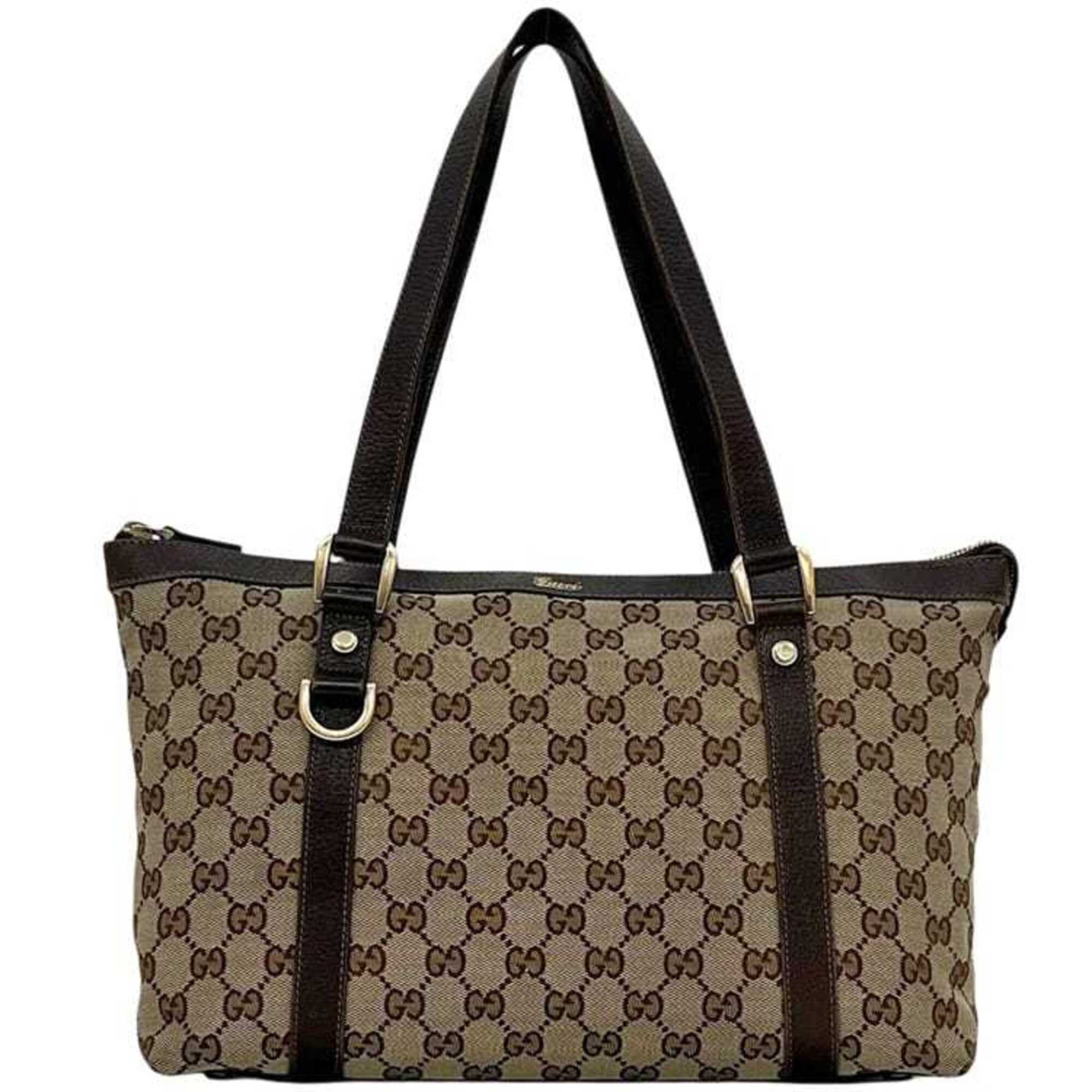 Gucci Beige Brown Gg Canvas Leather Tote Bag (Pre-Owned)