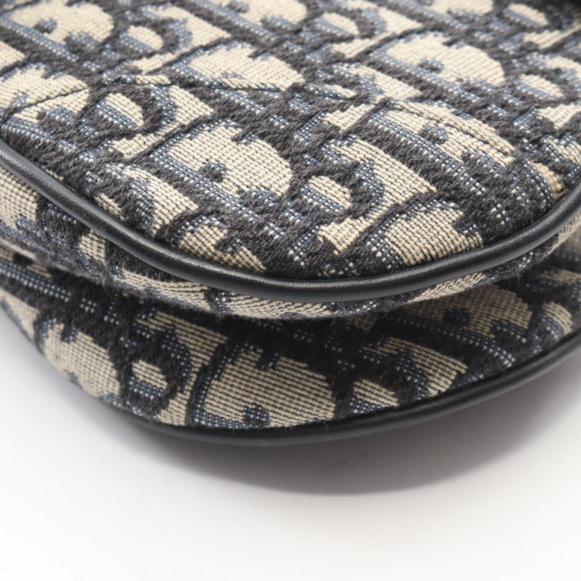 Christian Dior Beige Navy Canvas Leather Handbag Saddle Bag (Pre-Owned)