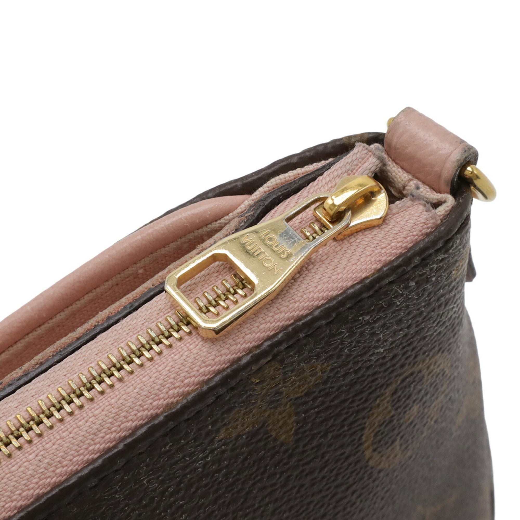 Louis Vuitton Rose Poudre Monogram Canvas Leather Clutch Bag Shoulder Bag (Pre-Owned)