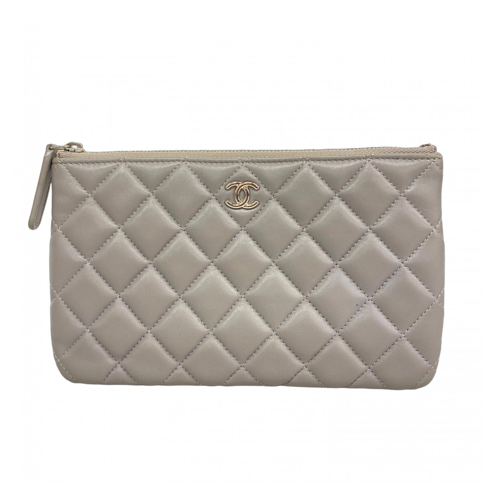 Chanel Gray Leather Long Wallet (Bi-Fold) (Pre-Owned)
