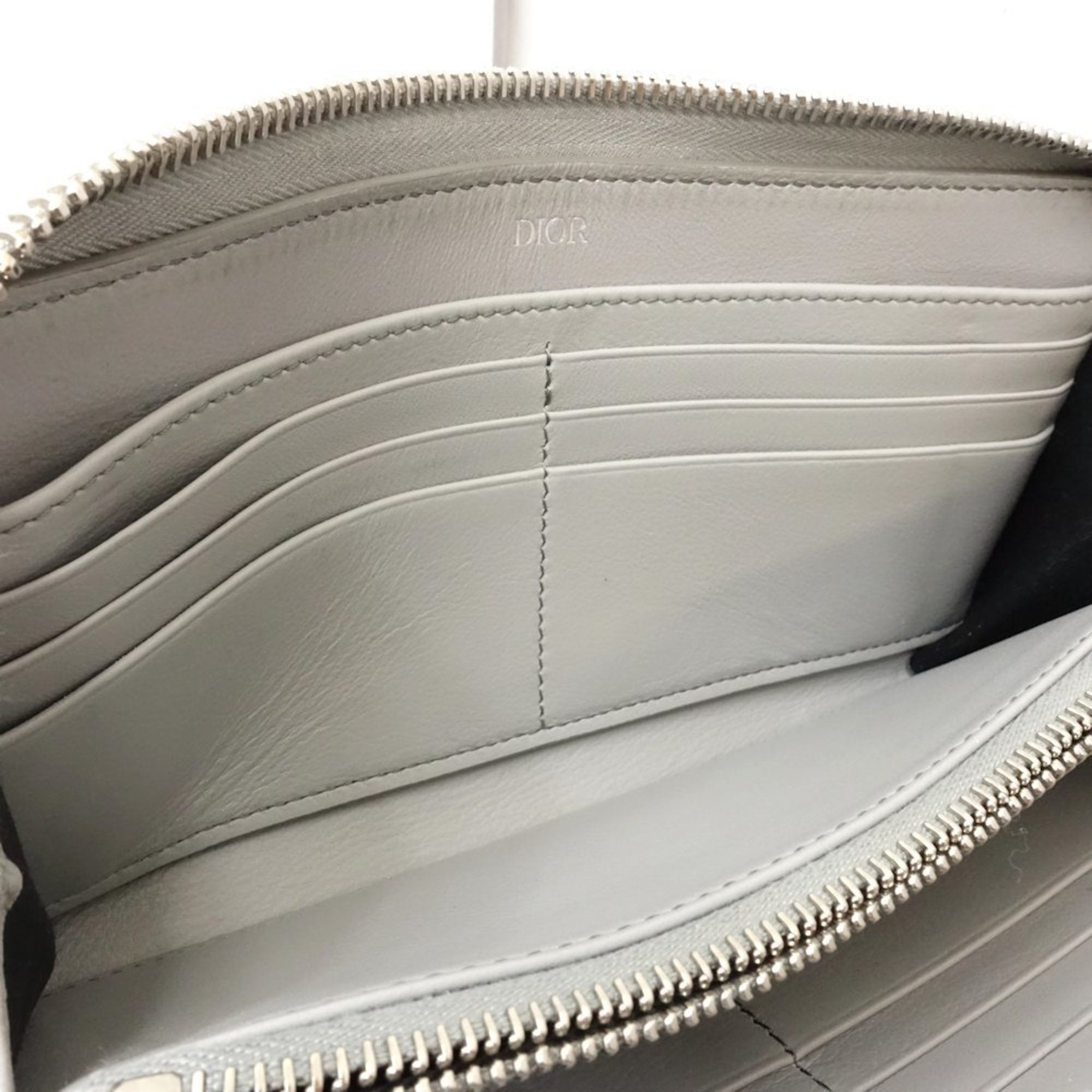 Christian Dior Gray Leather Long Wallet (Bi-Fold) (Pre-Owned)