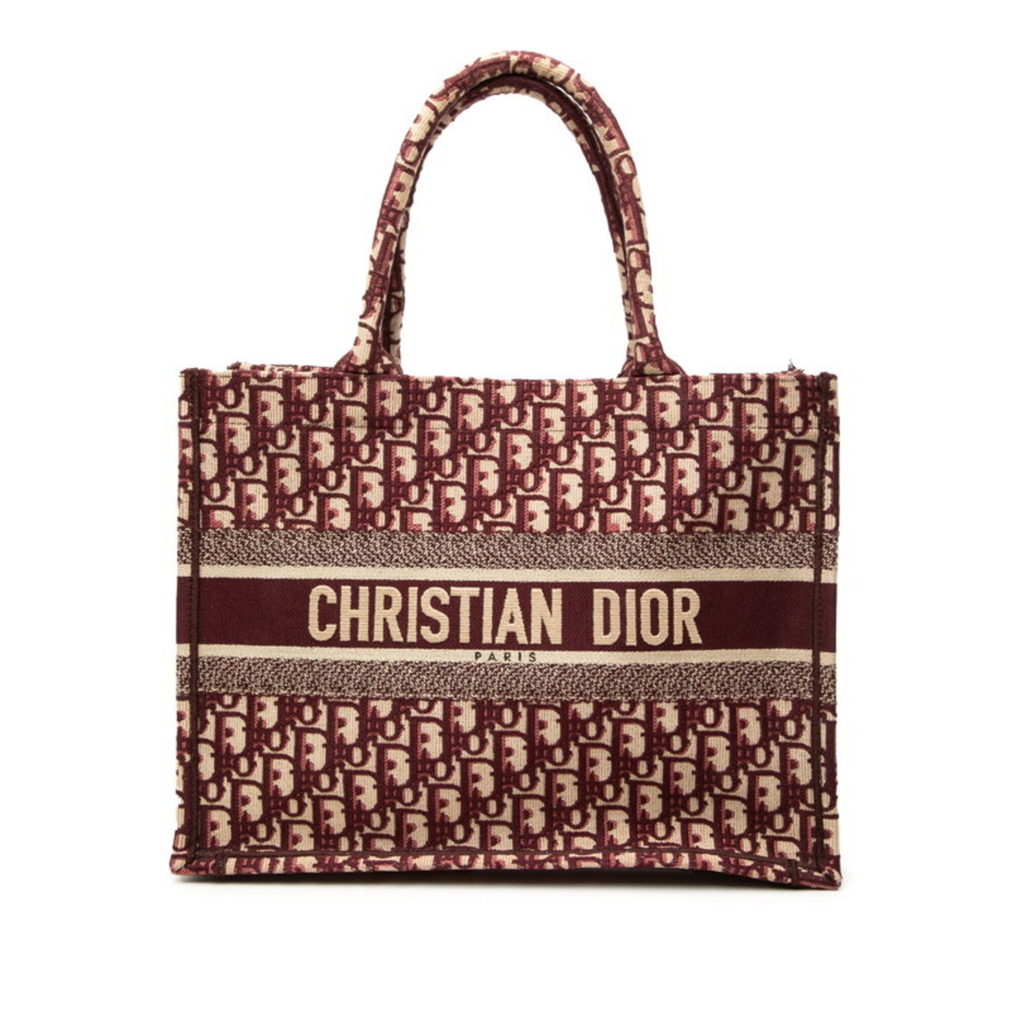 Christian Dior Beige Red Color Wine Canvas Shoulder Bag Tote Bag (Pre-Owned)