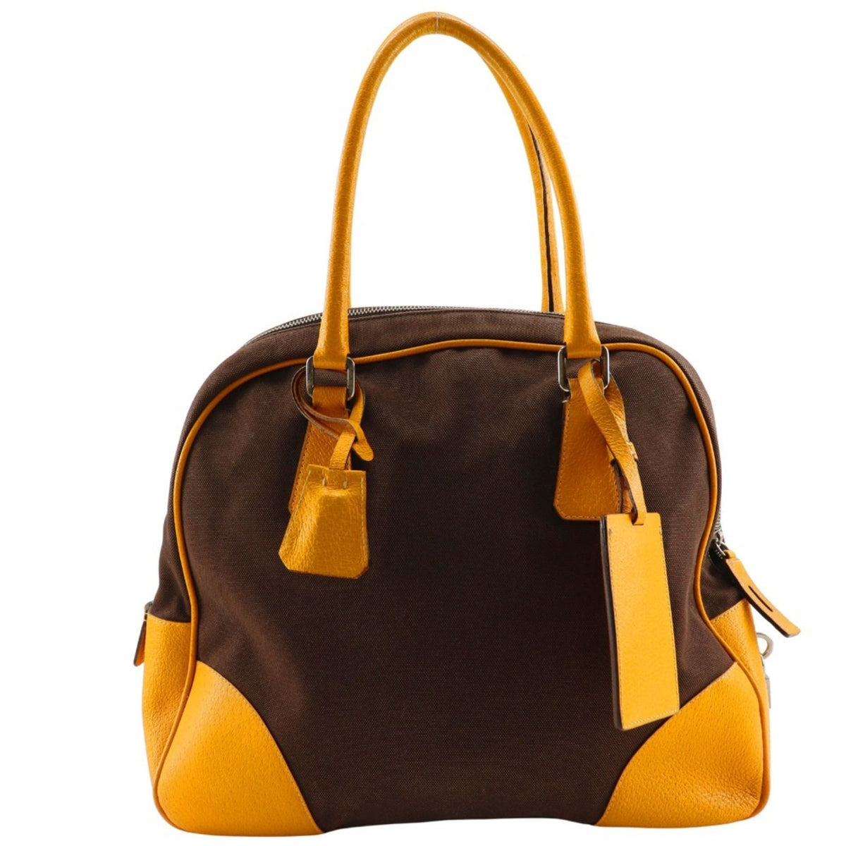 Prada Brown Canvas Boston Bag Tote Bag (Pre-Owned)