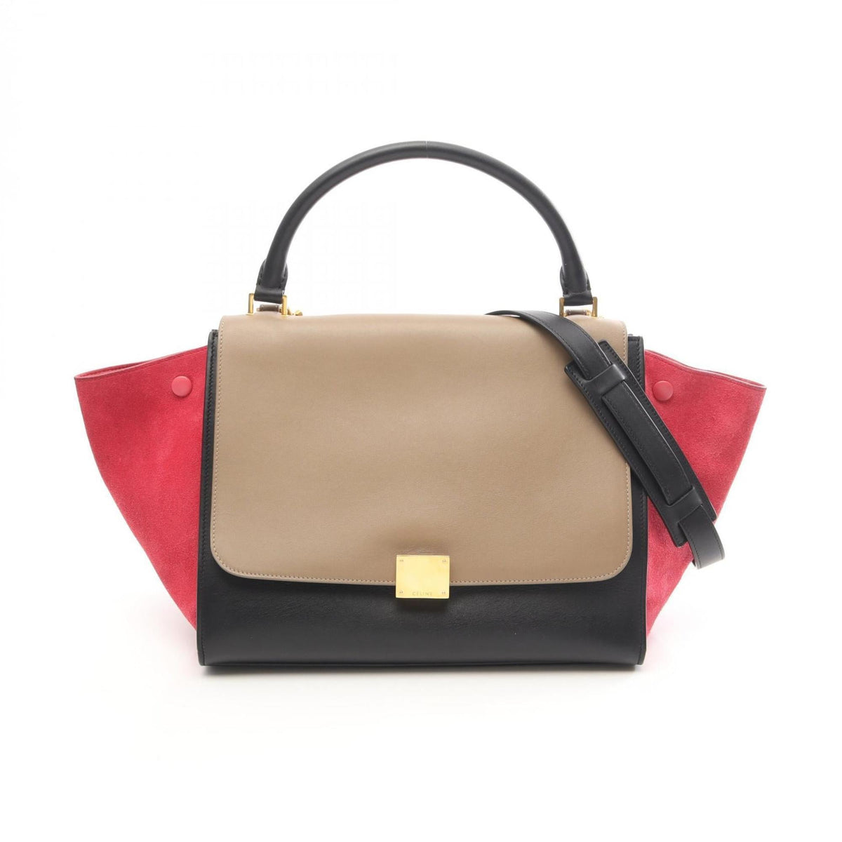 Celine Beige Black Pink Leather Suede Handbag (Pre-Owned)
