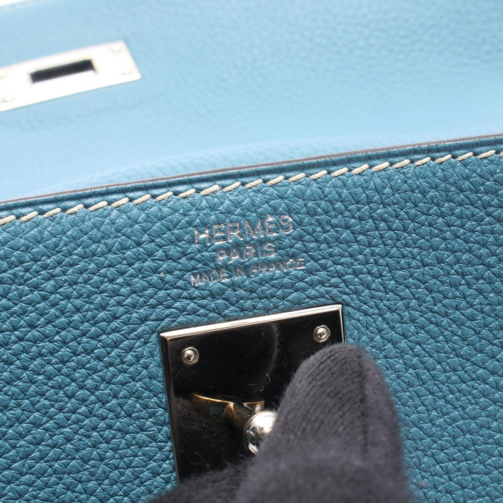 Hermes Blue Blue Jean Togo Leather Handbag (Pre-Owned)