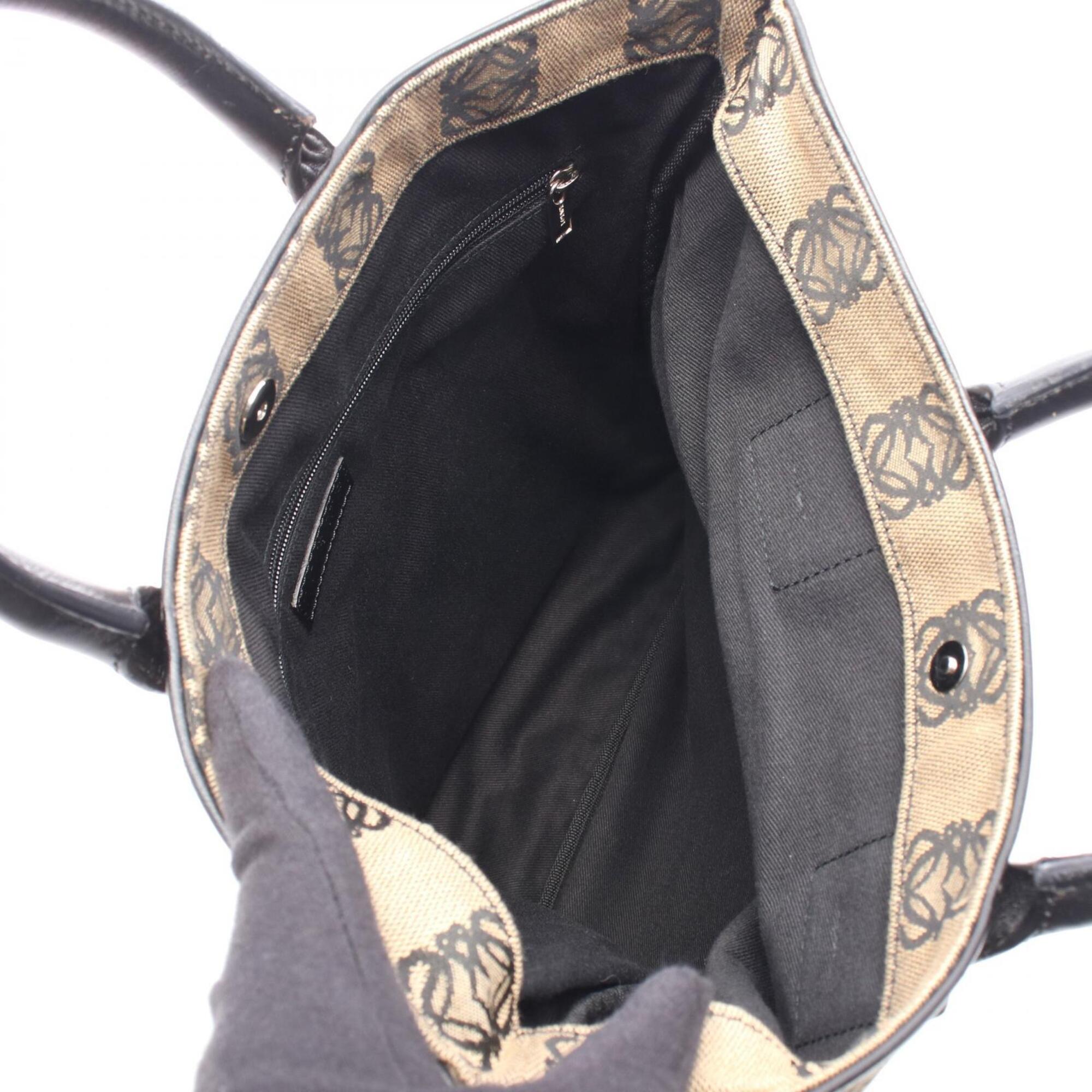 Loewe Beige Black Canvas Leather Handbag Tote Bag (Pre-Owned)