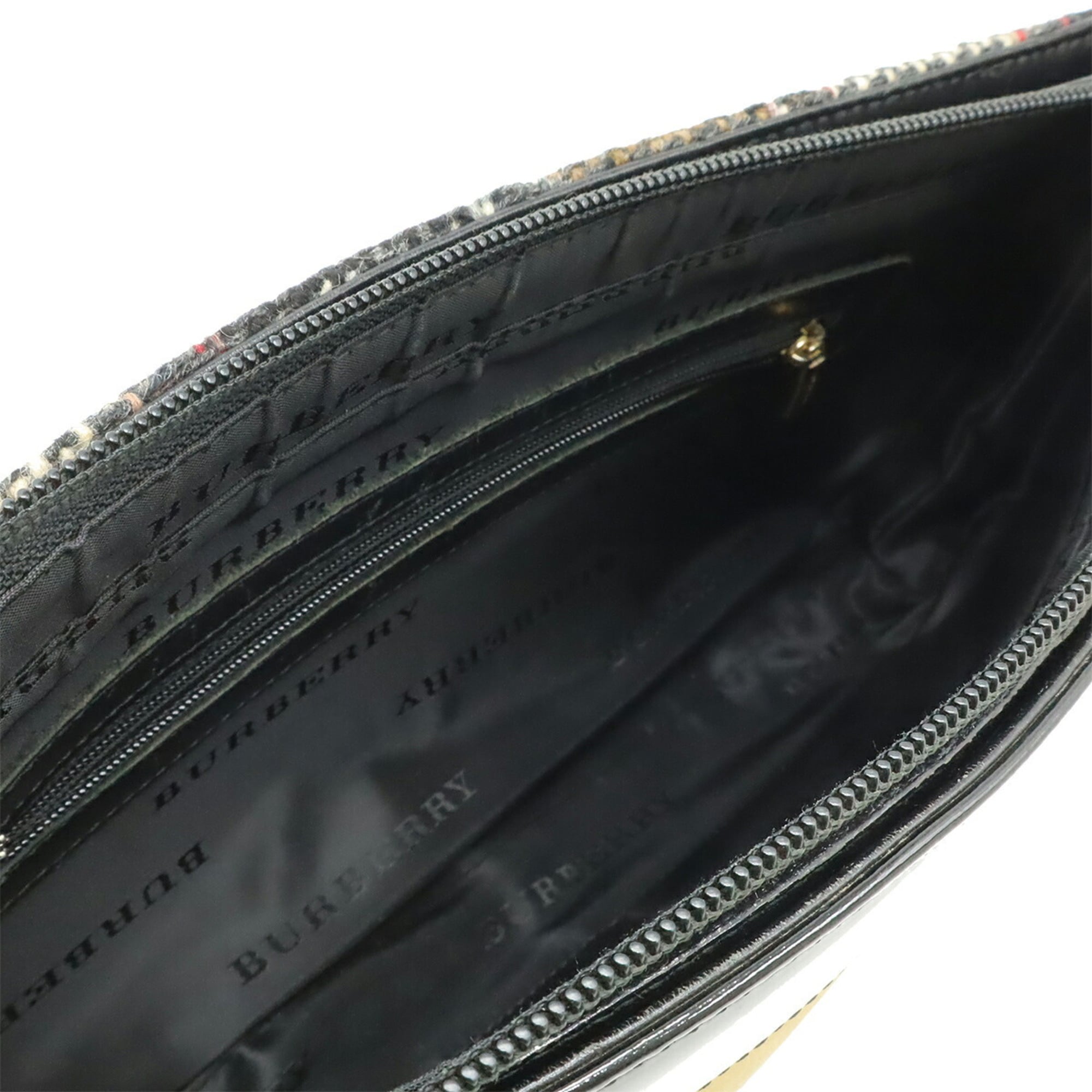 Burberry Beige Black Multi-Color Wool Leather Suede Shoulder Bag (Pre-Owned)