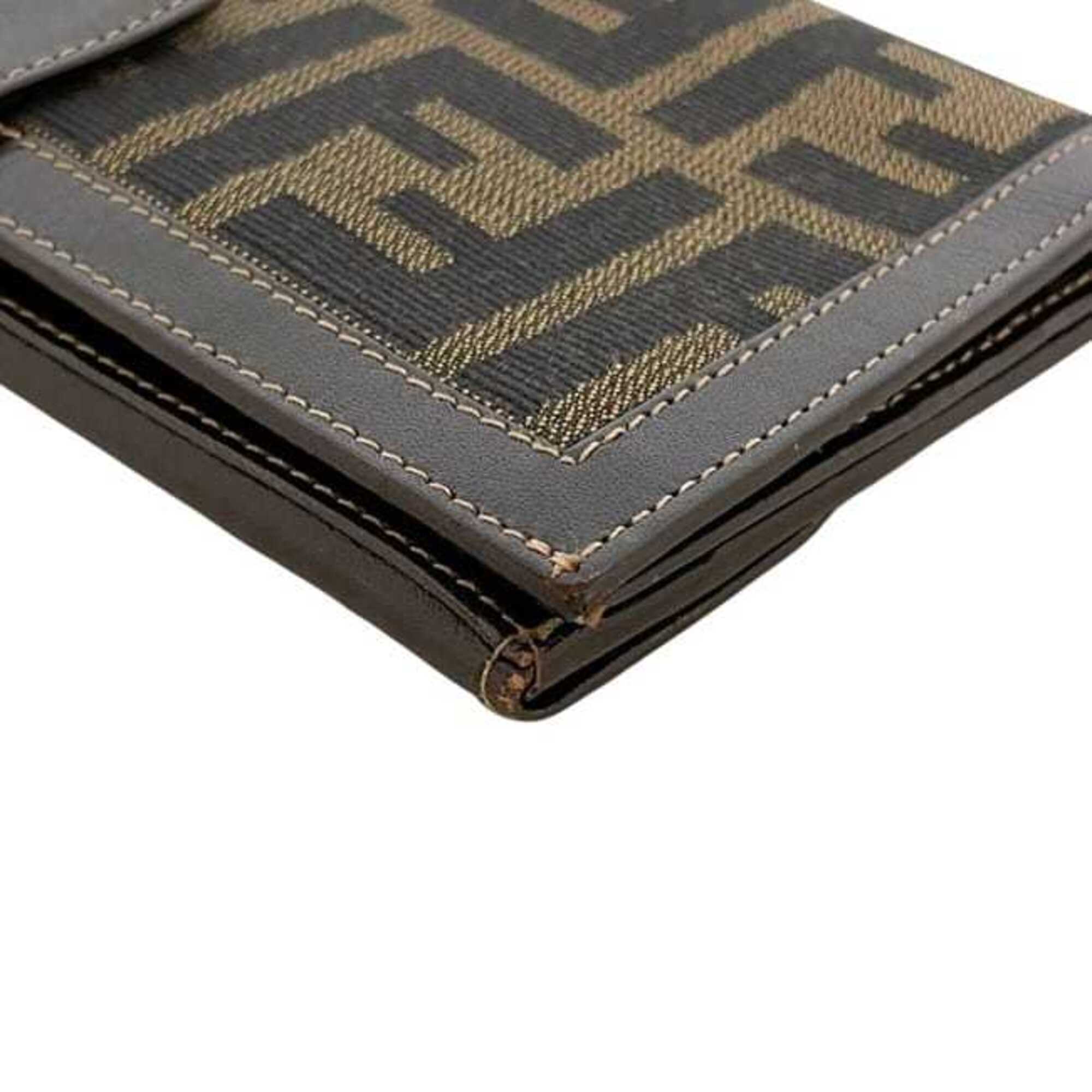Fendi Brown Khaki Canvas Leather Long Wallet (Bi-Fold) (Pre-Owned)