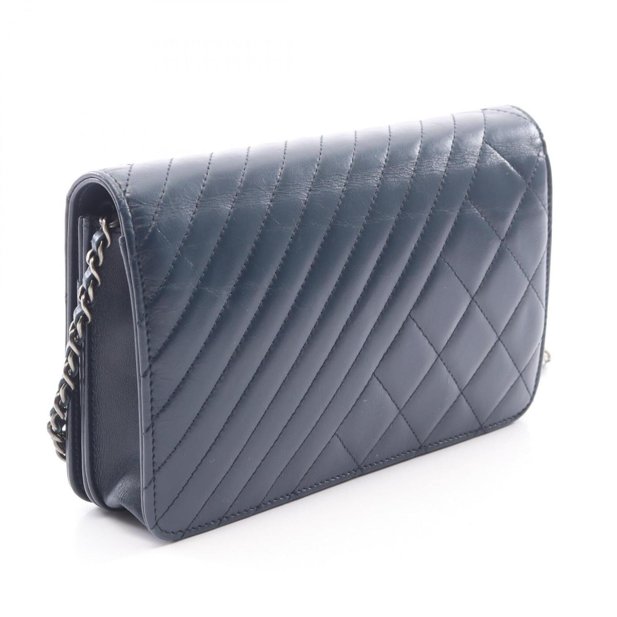 Chanel Navy Leather Handbag Shoulder Bag (Pre-Owned)
