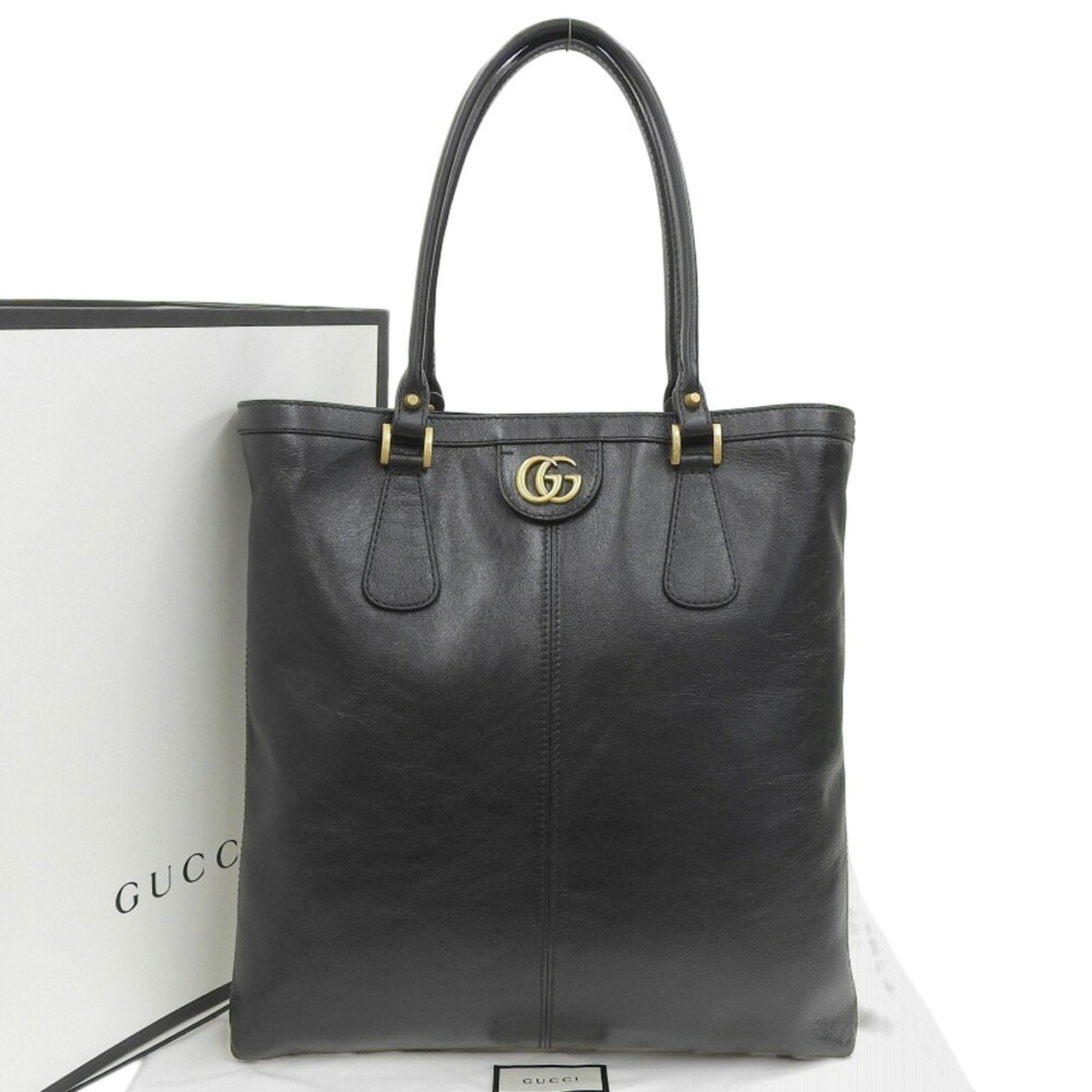 Gucci Gg Marmont Black Leather Tote Bag (Pre-Owned)