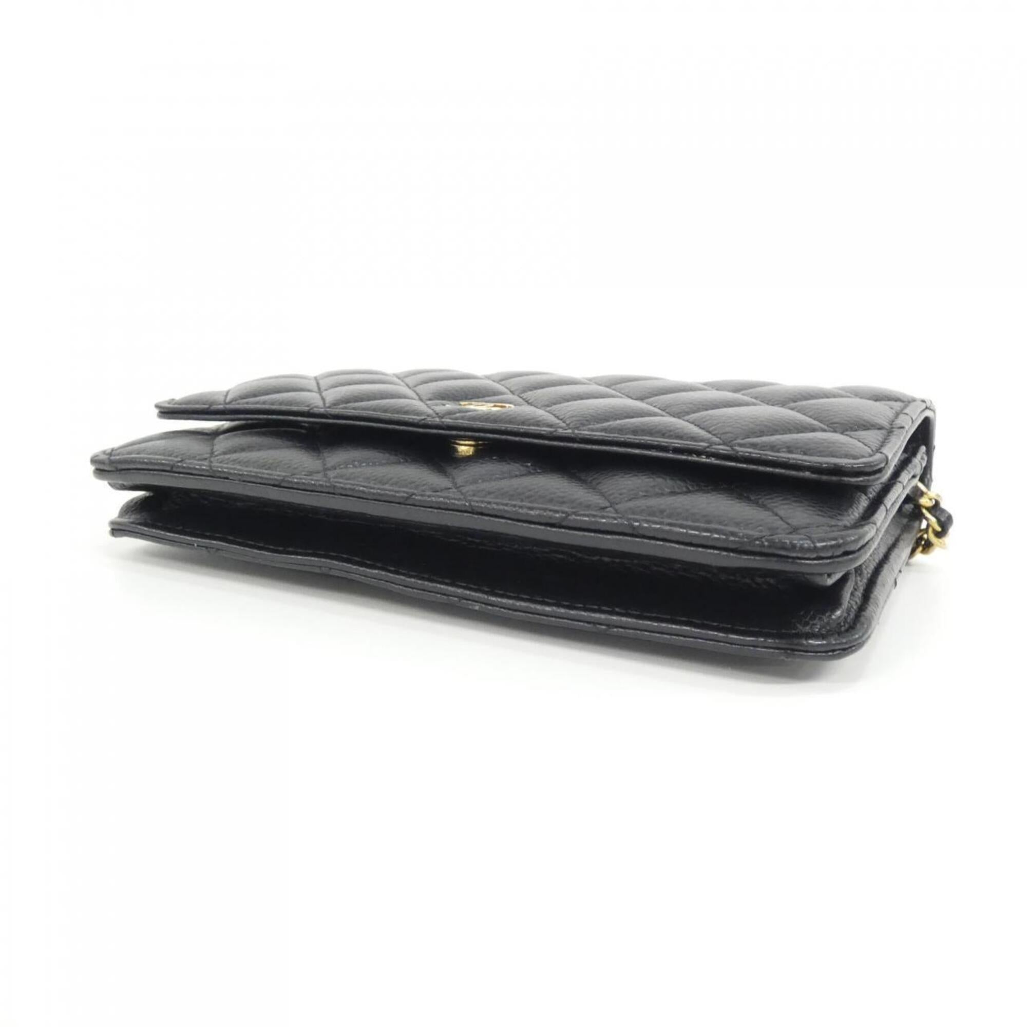 Chanel Black Grained Calfskin Chain/Shoulder Wallet (Pre-Owned)