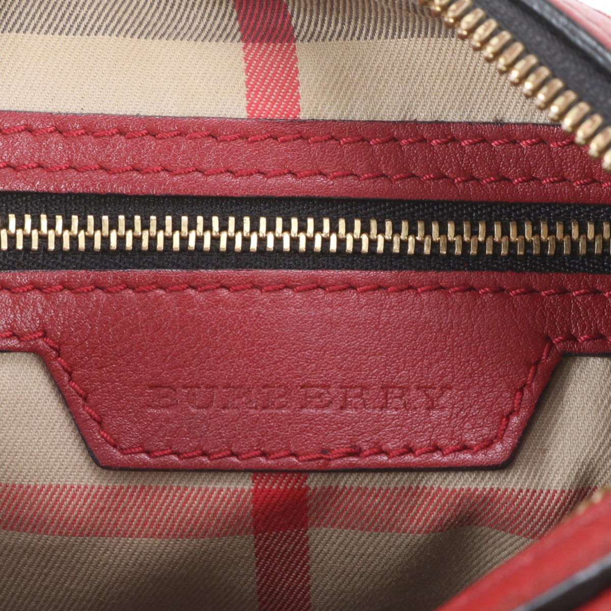 Burberry Red Color Leather Boston Bag Handbag Tote Bag (Pre-Owned)