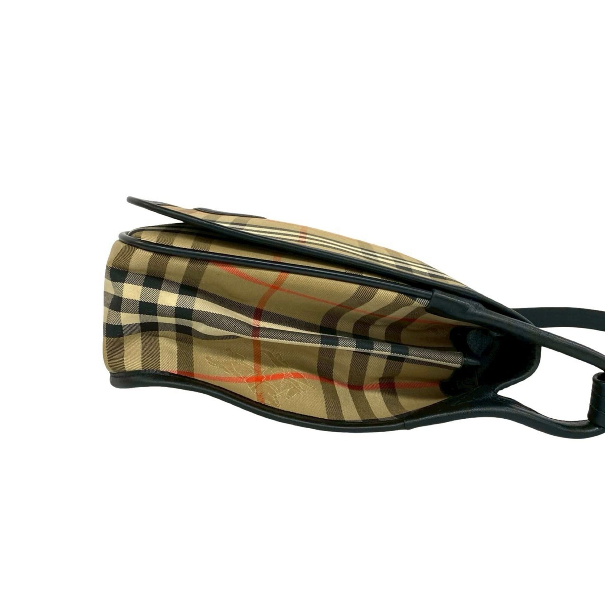 Burberry Beige Black Canvas Leather Shoulder Bag (Pre-Owned)