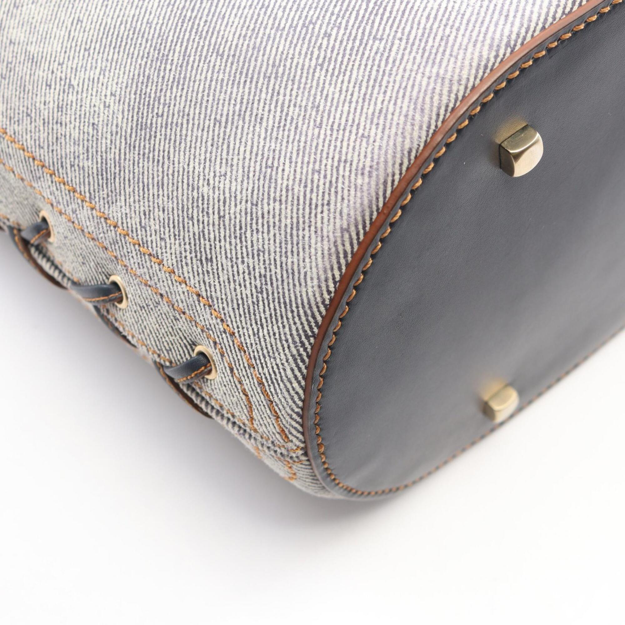 Salvatore Ferragamo Gray Navy Denim Leather Handbag Tote Bag (Pre-Owned)