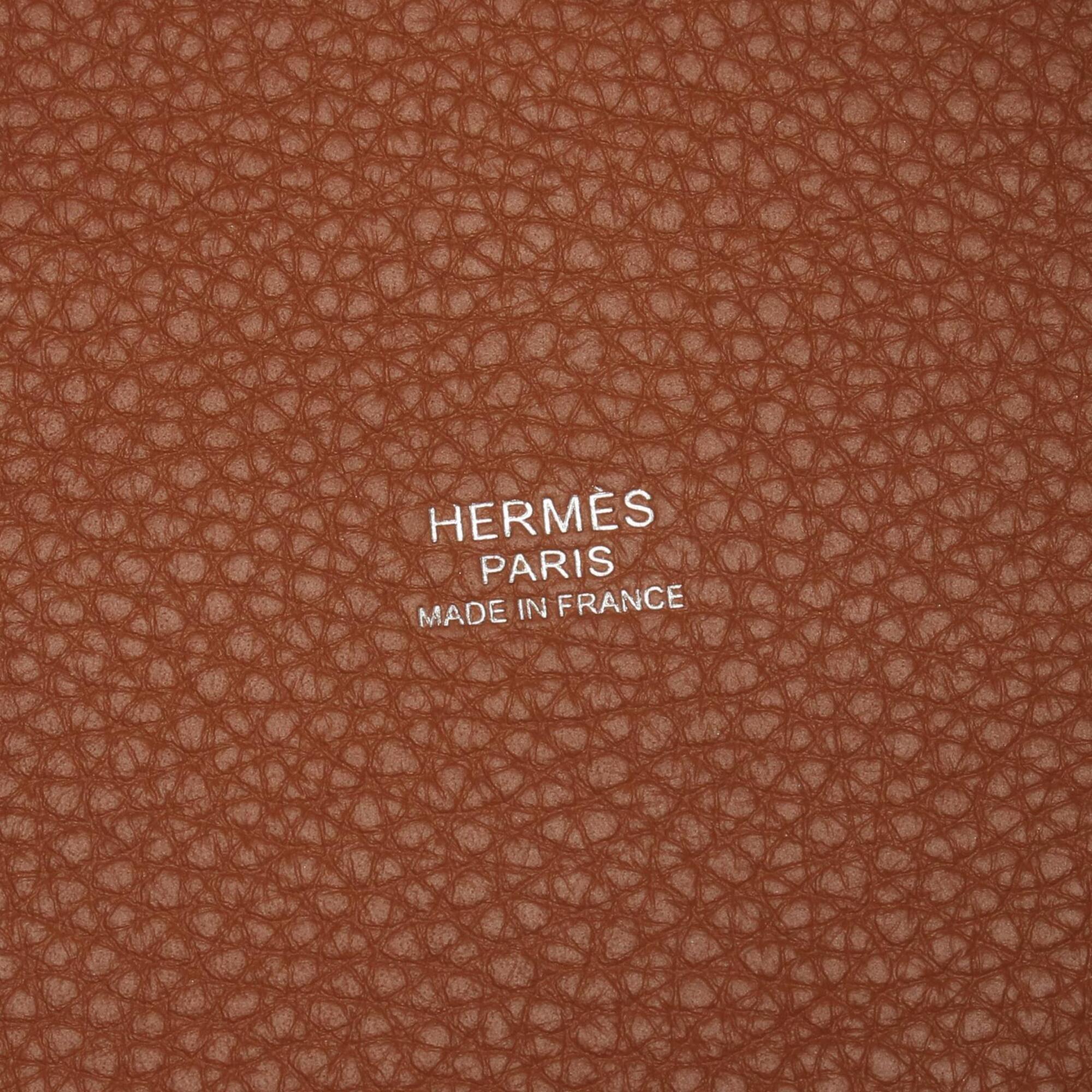 Hermes Brown Gold Brown White Taurillon Clemence Leather Handbag (Pre-Owned)
