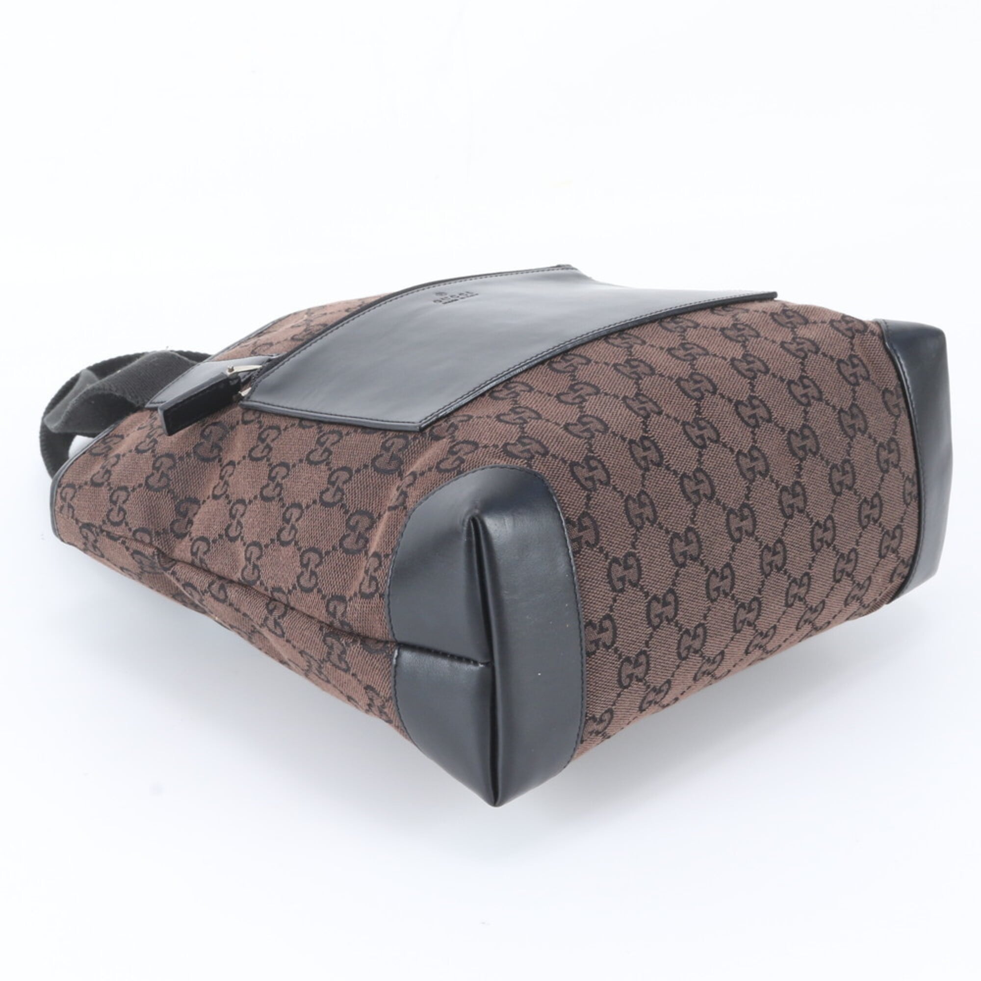 Gucci Black Brown Dark Brown Leather Canvas Handbag Tote Bag (Pre-Owned)