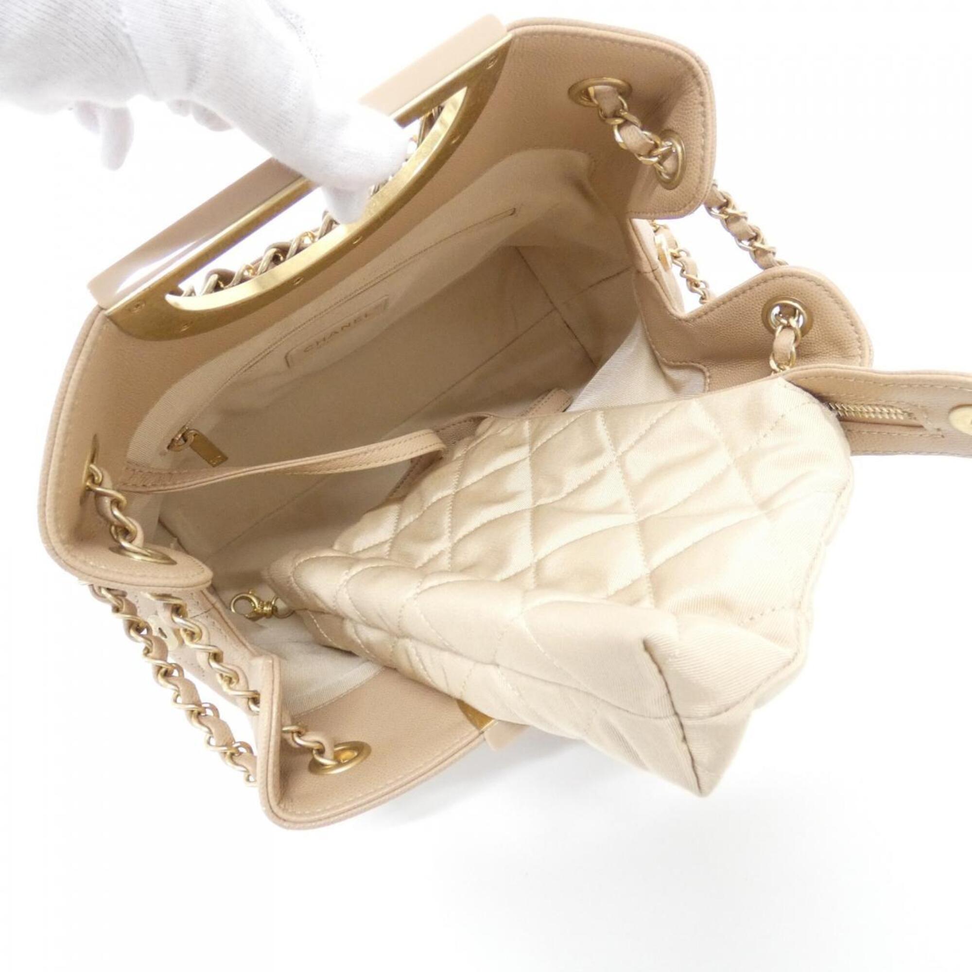 Chanel Beige Grained Calfskin Pouch Shoulder Bag (Pre-Owned)