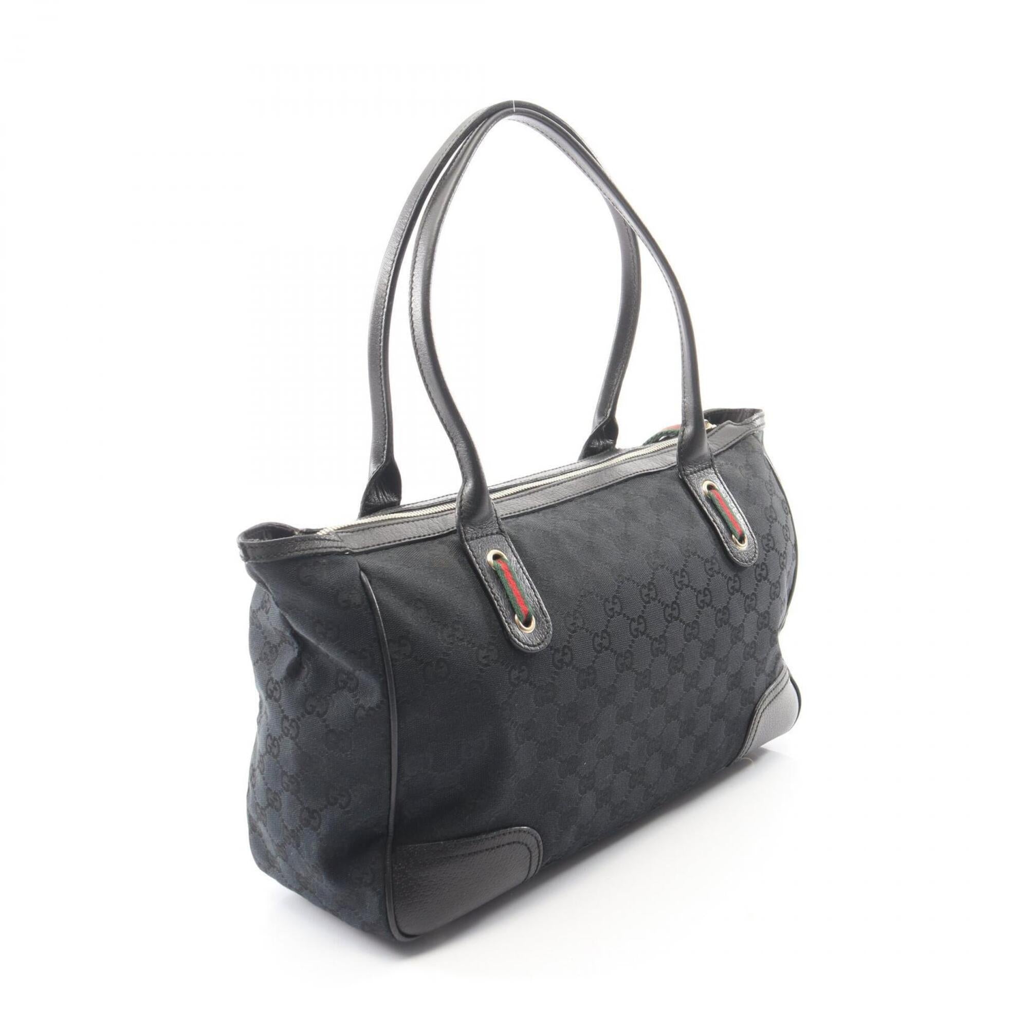 Gucci Black Canvas Leather Handbag Tote Bag (Pre-Owned)
