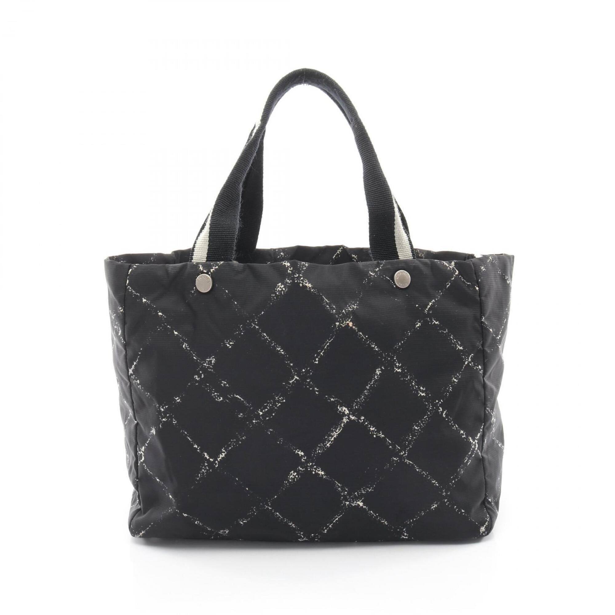 Chanel Black White Nylon Handbag Tote Bag (Pre-Owned)