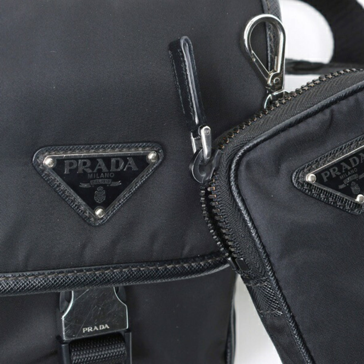 Prada Black Nero Nylon Leather Shoulder Bag (Pre-Owned)