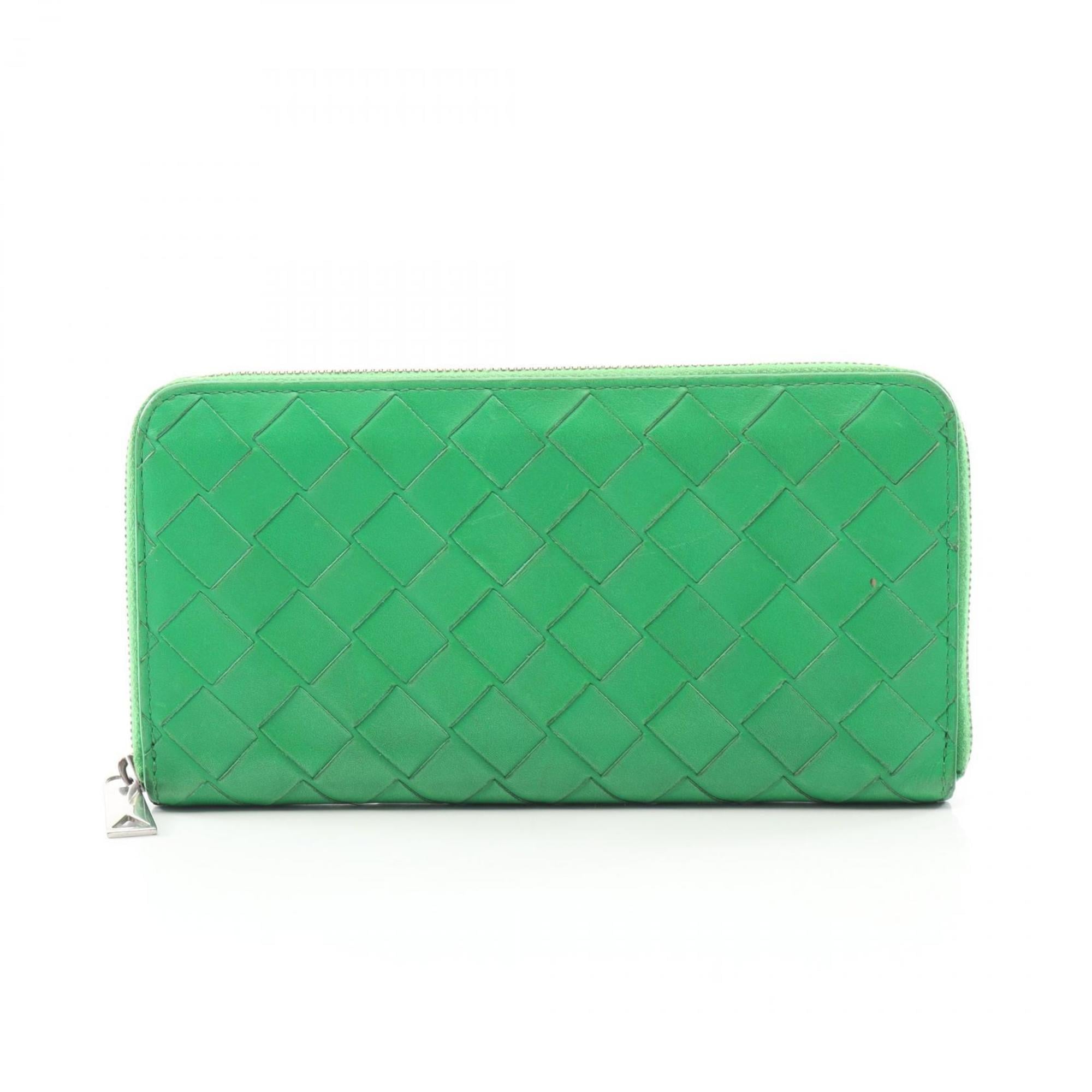 Bottega Veneta Intrecciato Green Leather Long Wallet (Bi-Fold) (Pre-Owned)