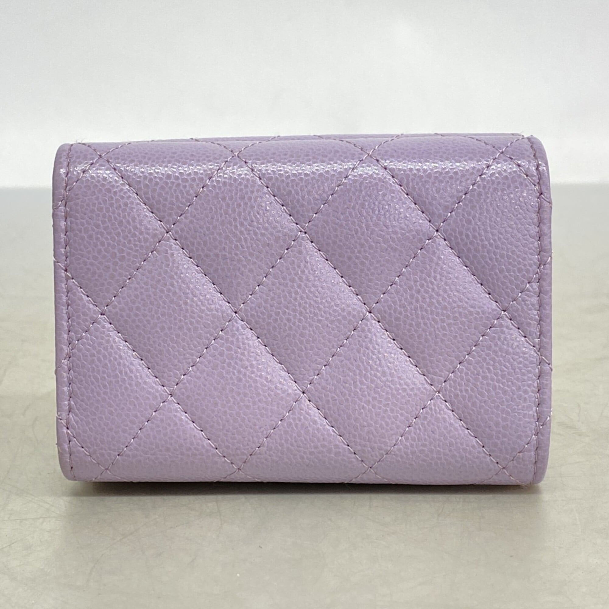 Chanel Purple Grained Calfskin Wallet (Tri-Fold) (Pre-Owned)