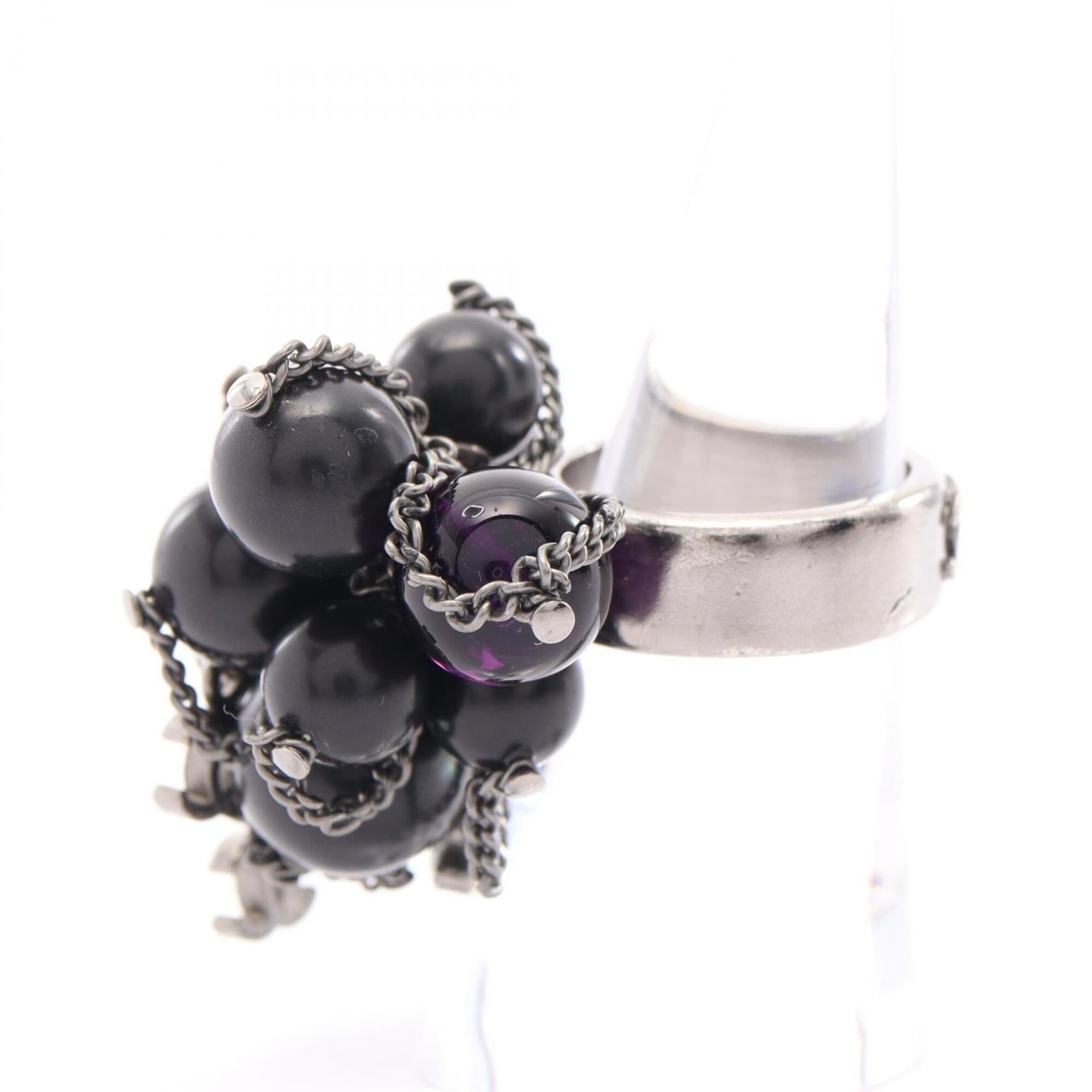 Chanel Silver Black Purple Stainless Steel Band Ring (Pre-Owned)