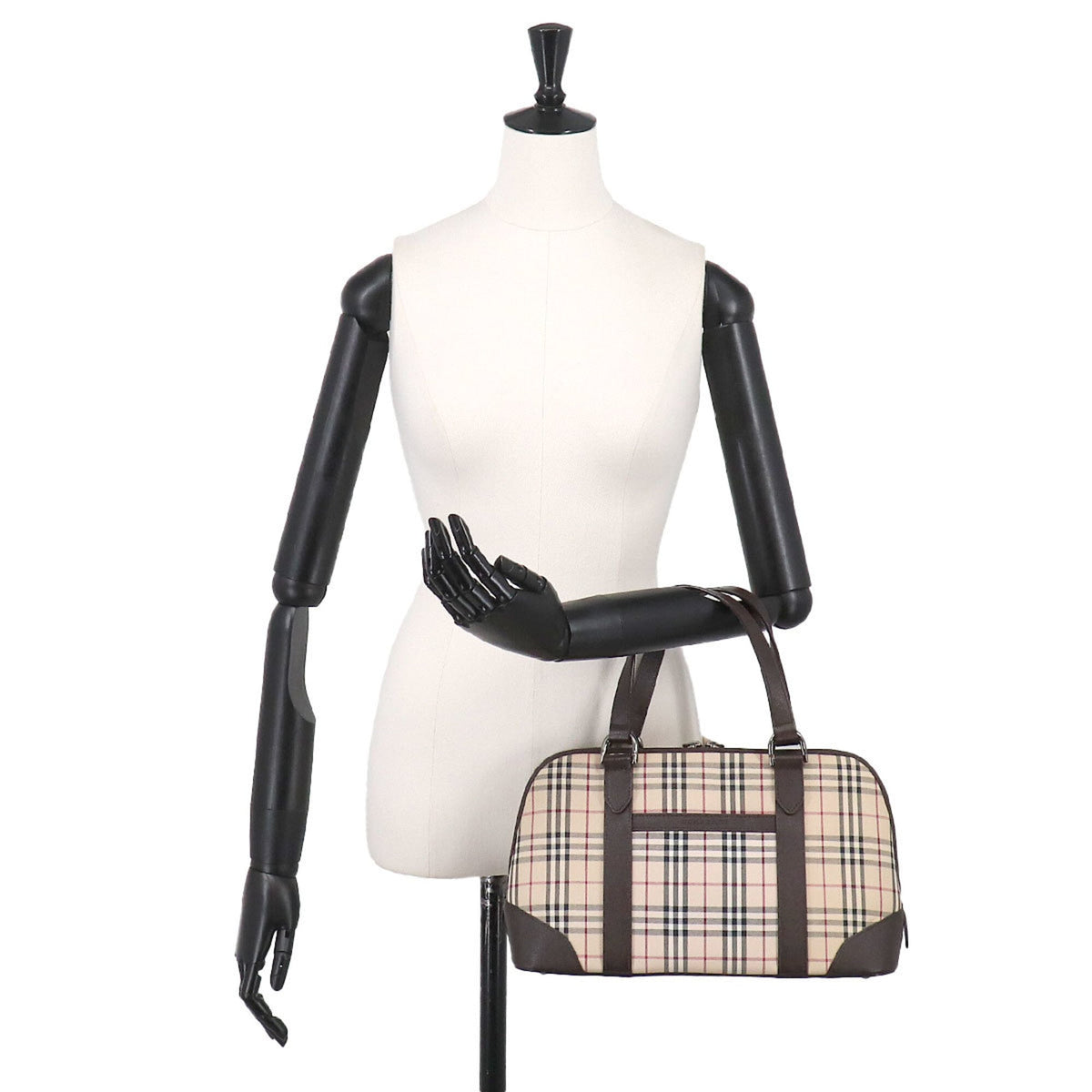 Burberry Beige Brown Canvas Leather Boston Bag Handbag (Pre-Owned)