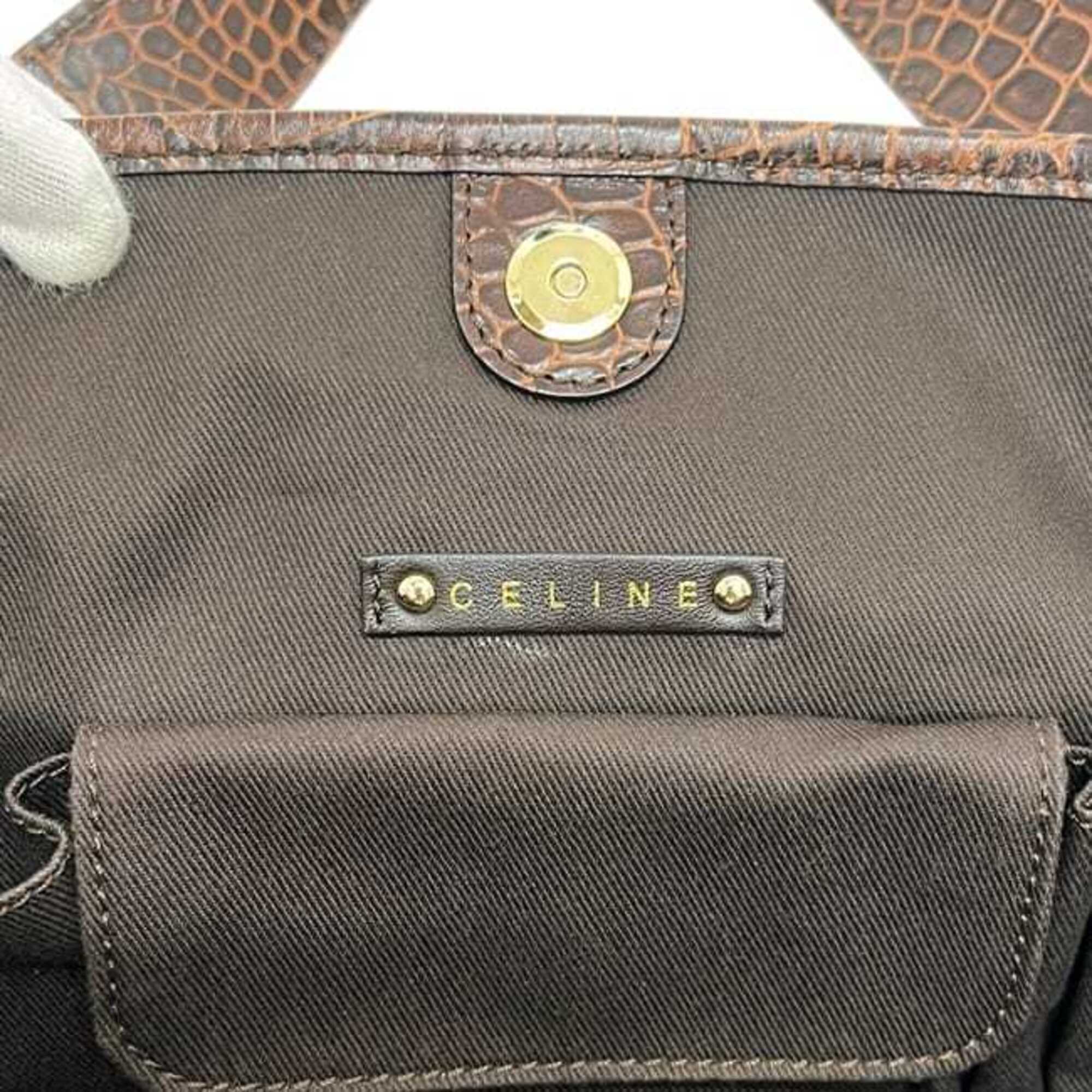 Celine Brown Canvas Leather Tote Bag (Pre-Owned)