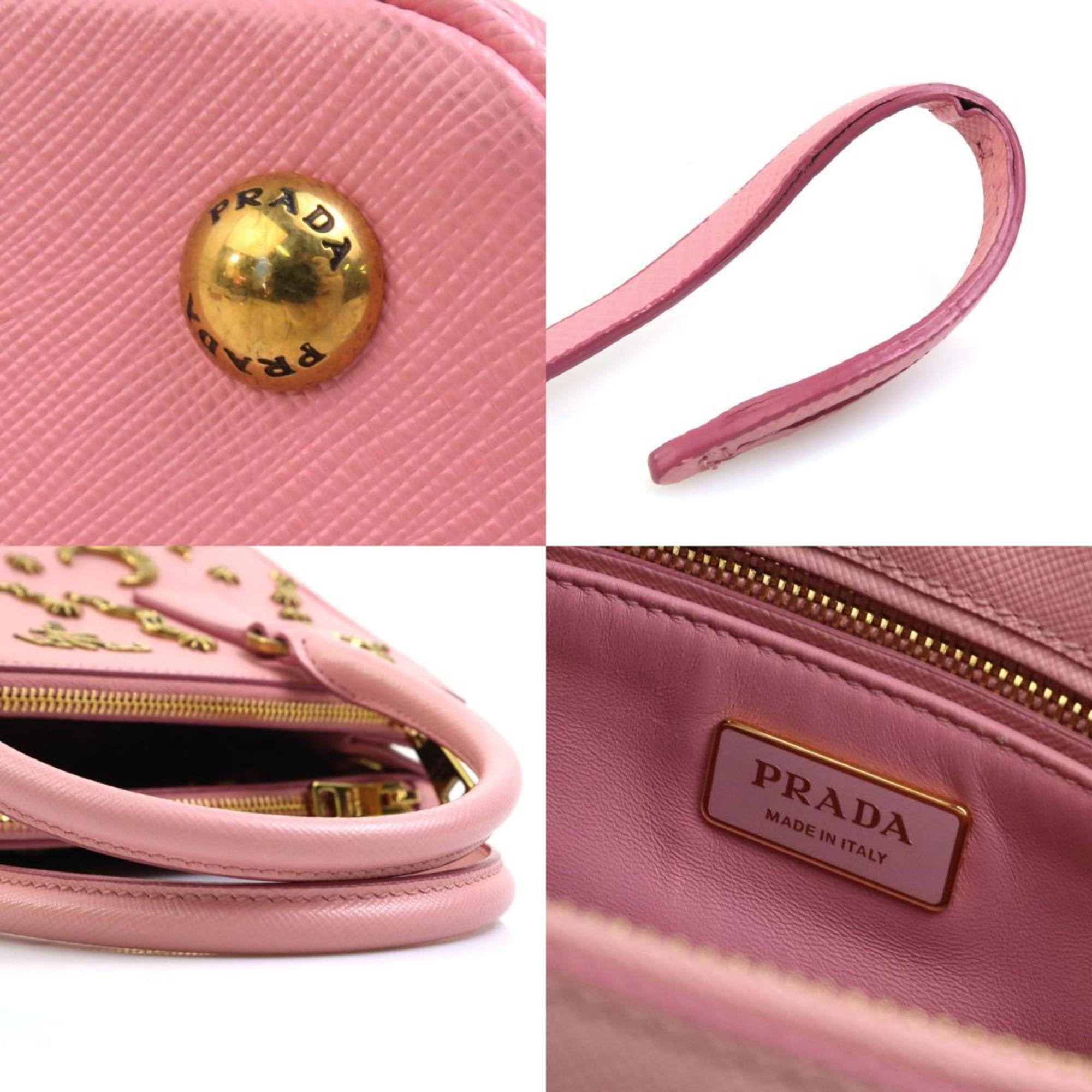 Prada Gold Pink Leather Metal Handbag Shoulder Bag (Pre-Owned)