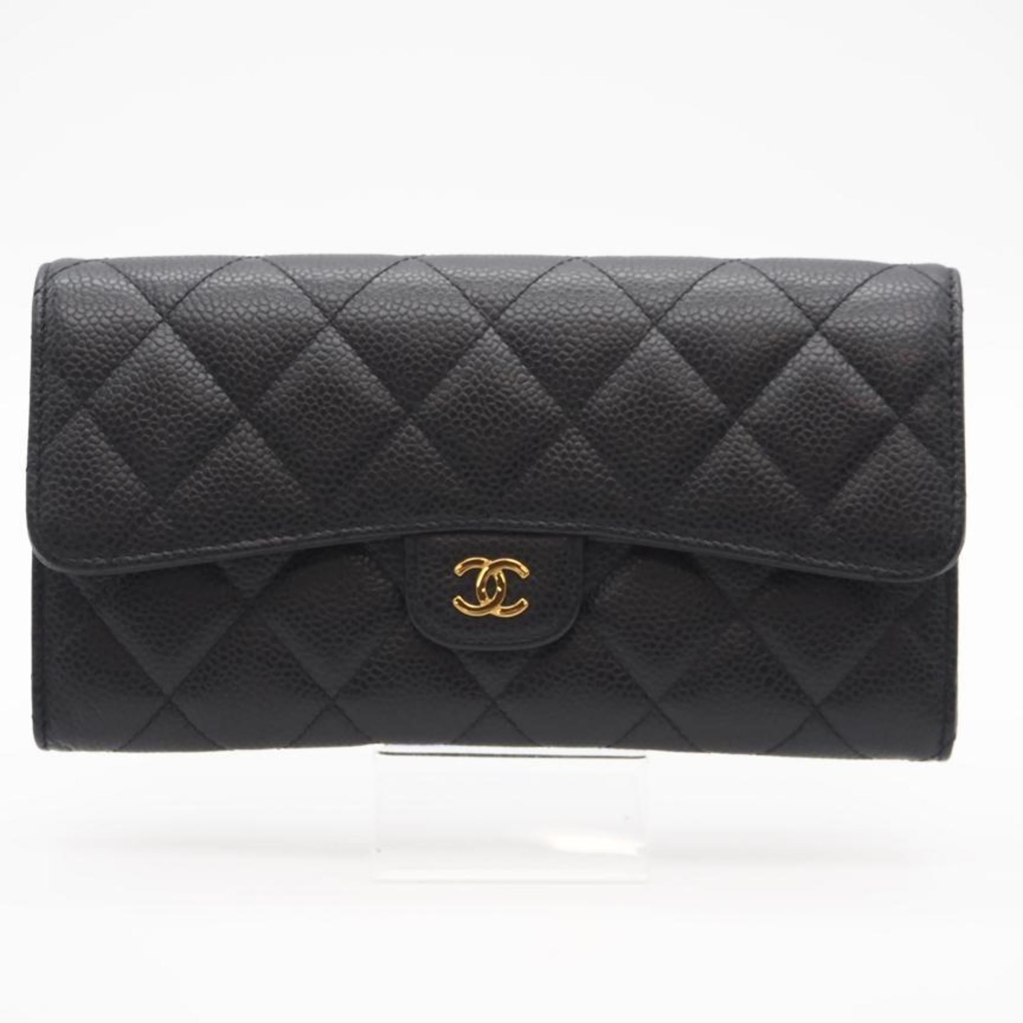 Chanel Black Bordeaux Grained Calfskin Long Wallet (Tri-Fold) (Pre-Owned)