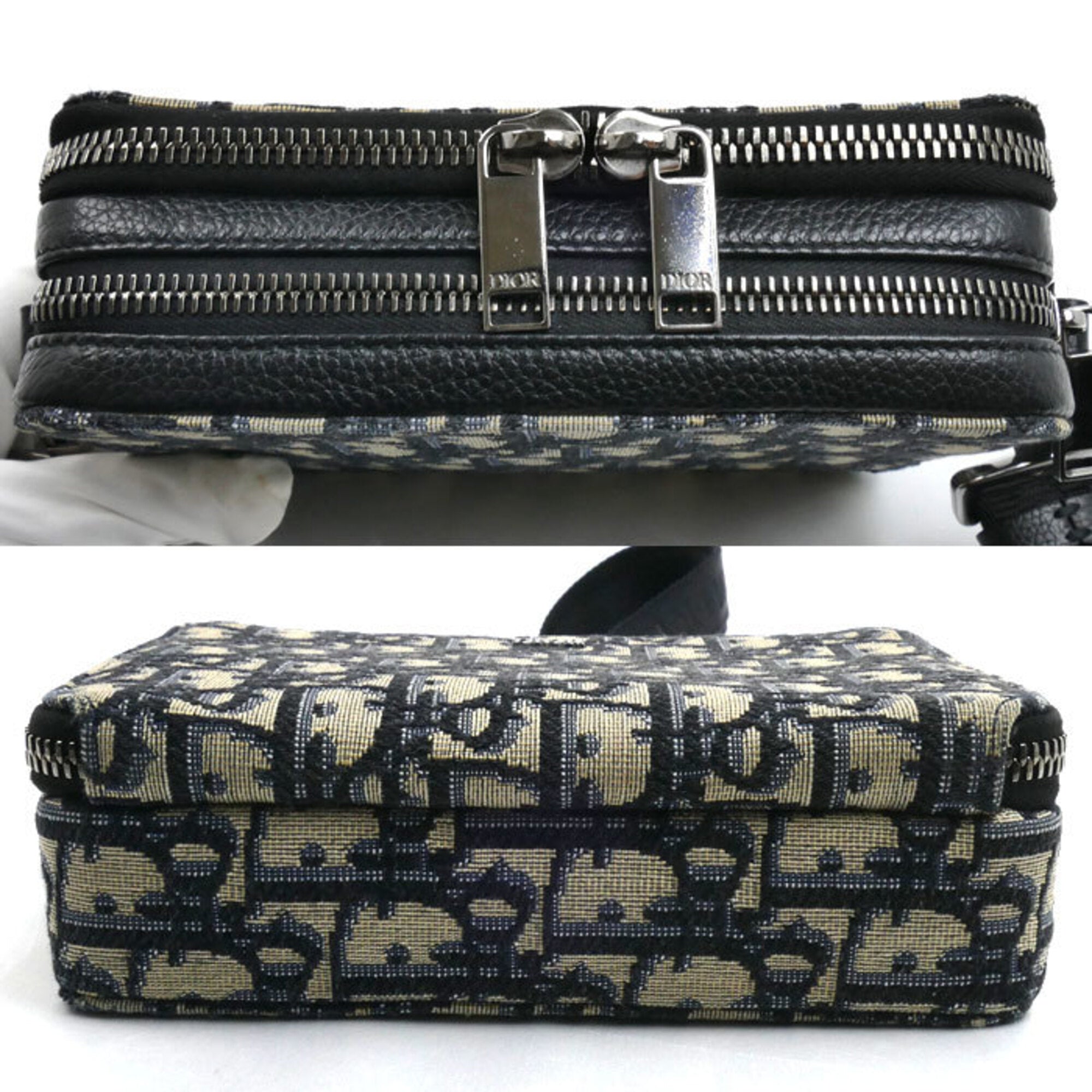 Christian Dior Beige Navy Jacquard Shoulder Bag (Pre-Owned)