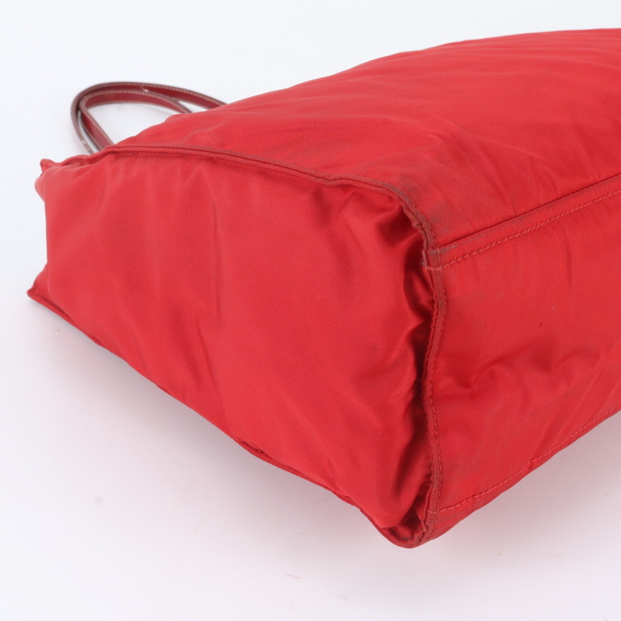 Prada Red Color Nylon Leather Shoulder Bag Tote Bag (Pre-Owned)