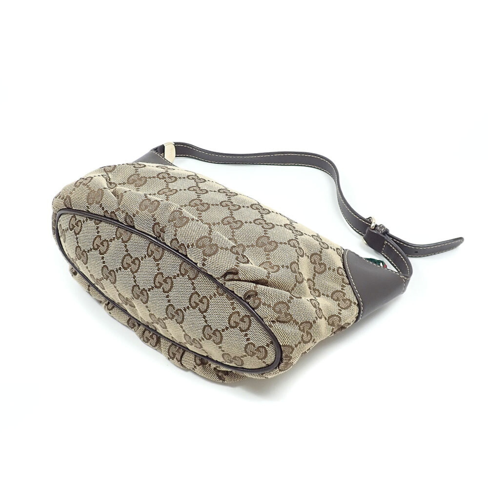 Gucci Beige Brown Gg Canvas Leather Shoulder Bag (Pre-Owned)