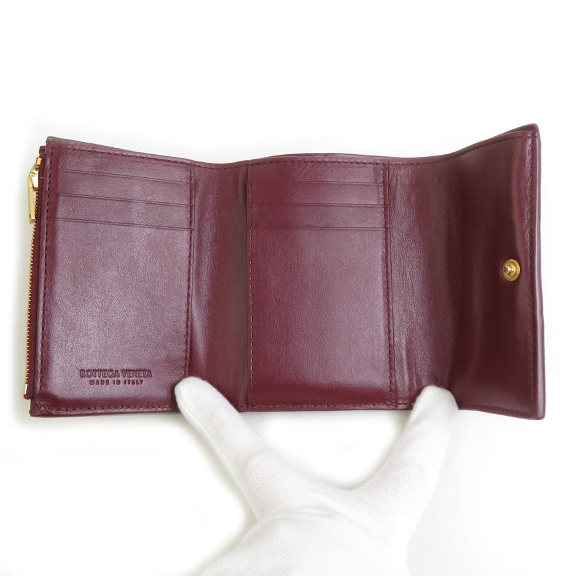 Bottega Veneta Bordeaux Red Color Leather Wallet (Tri-Fold) (Pre-Owned)