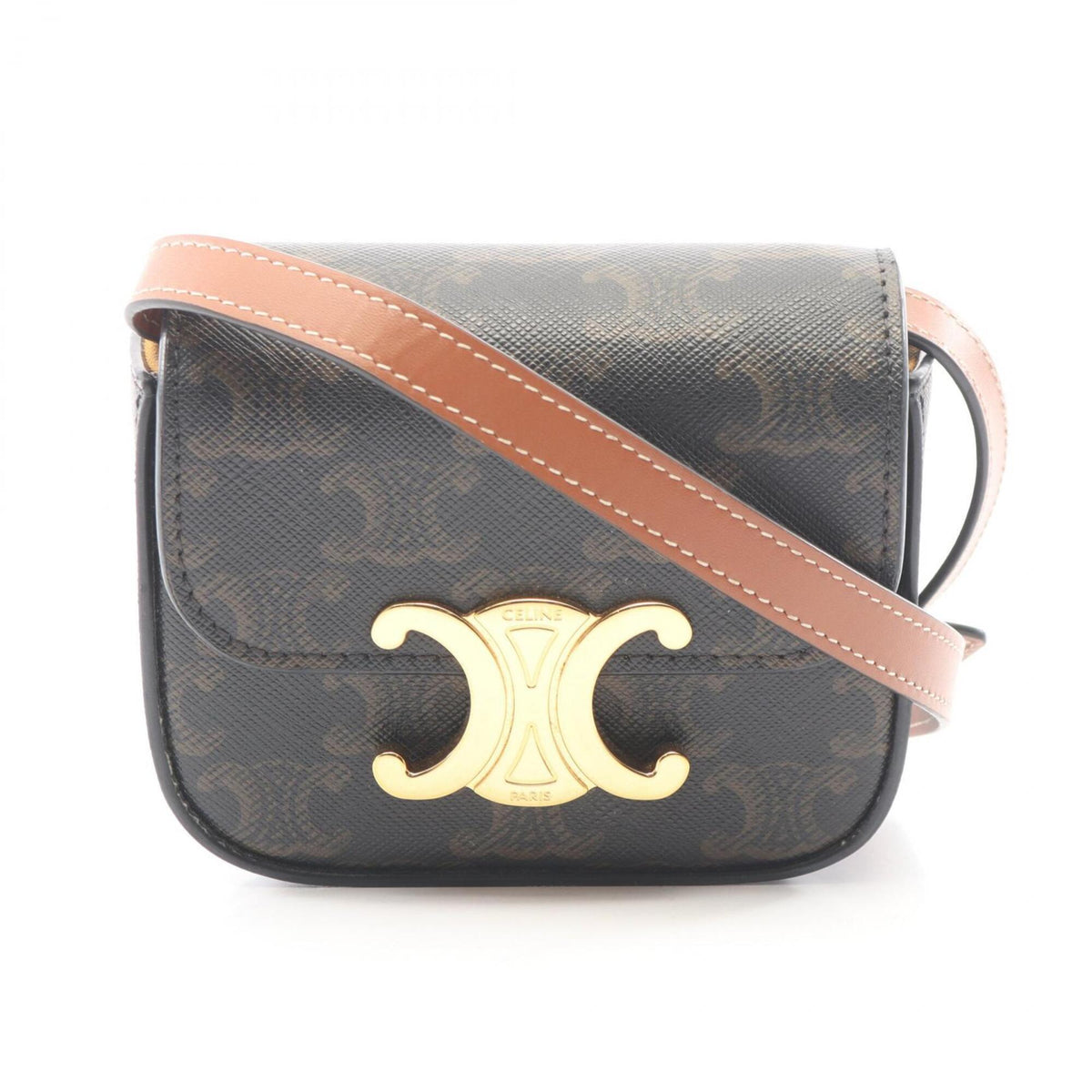 Celine Black Brown Coated Canvas Pvc Leather Handbag Shoulder Bag (Pre-Owned)
