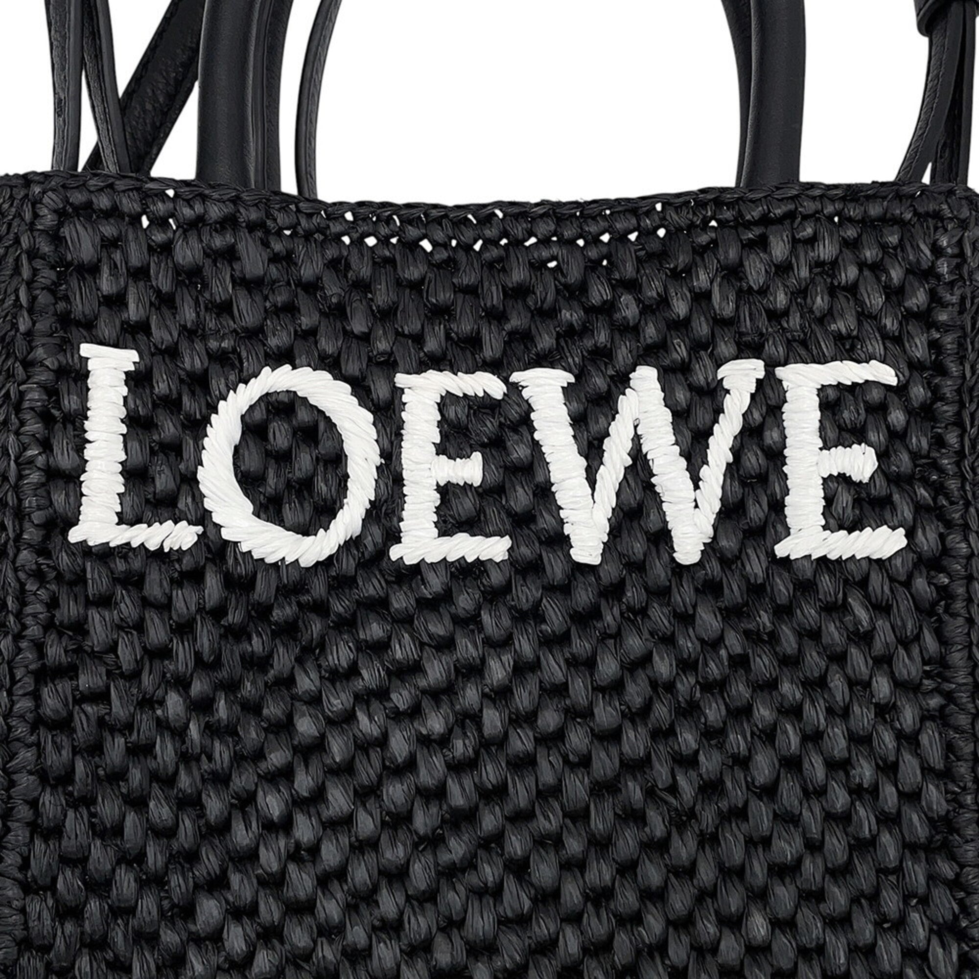 Loewe Black White Raffia Leather Handbag (Pre-Owned)