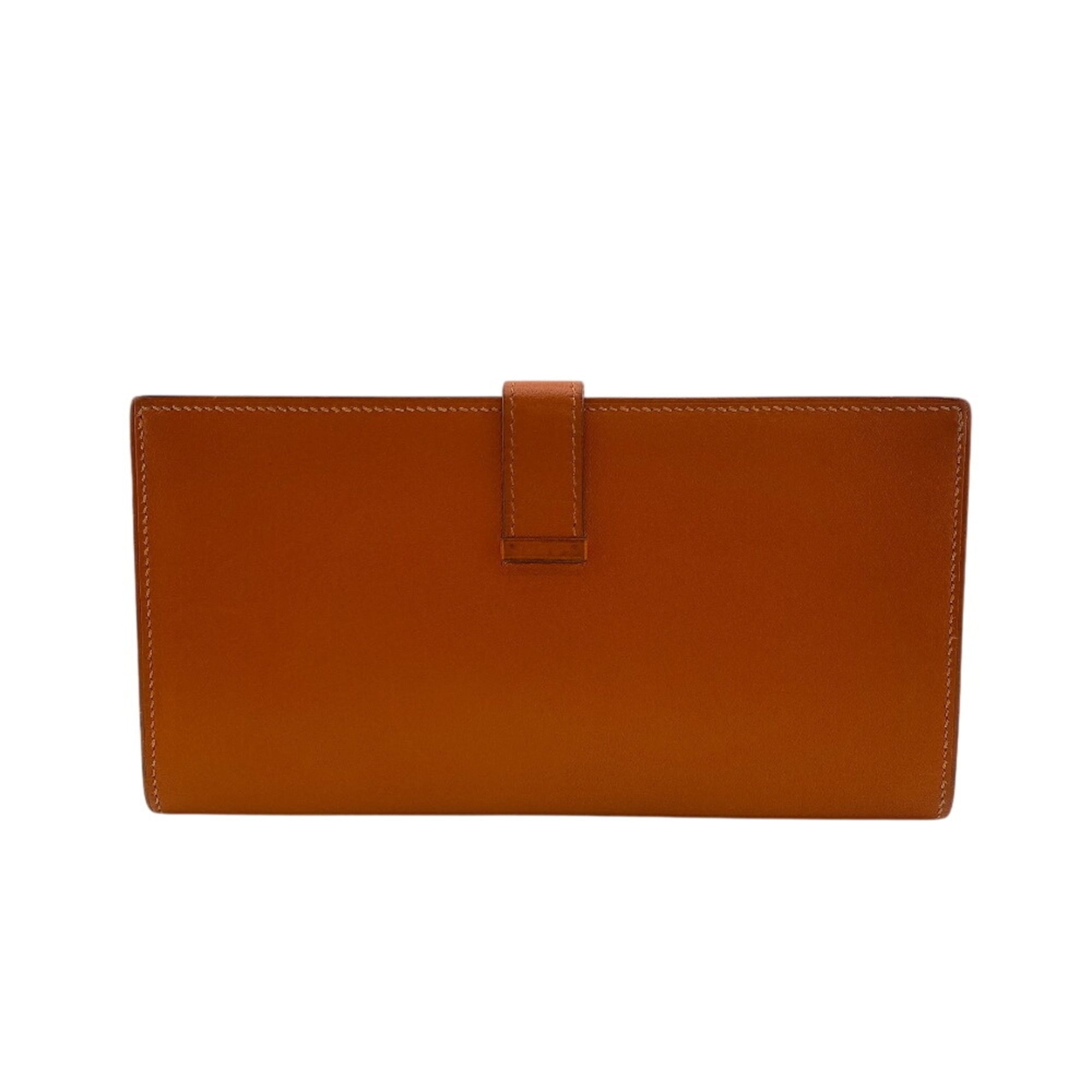 Hermes Orange Box Calf Leather Long Wallet (Bi-Fold) (Pre-Owned)