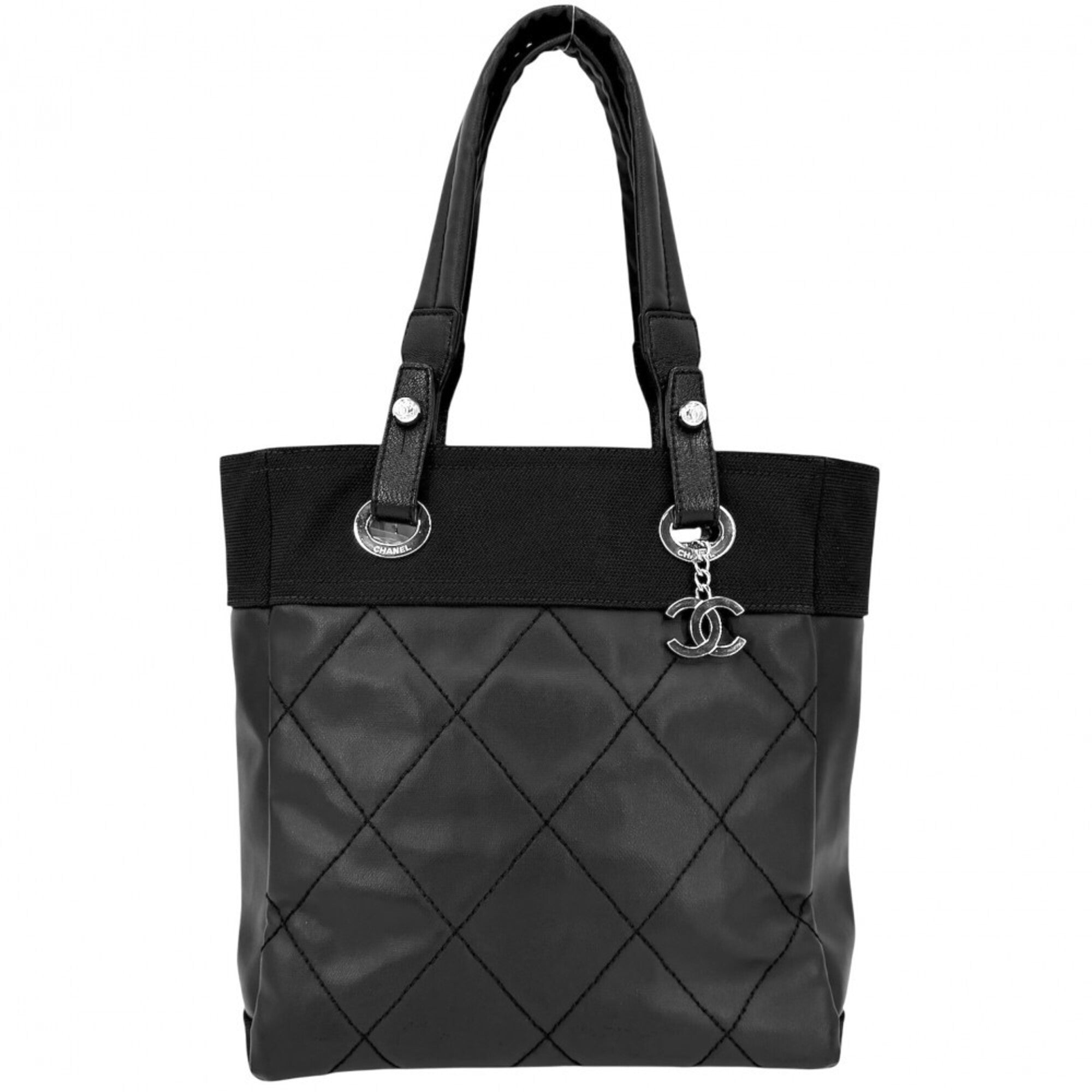 Chanel Black Pvc Coated Canvas Leather Handbag Tote Bag (Pre-Owned)
