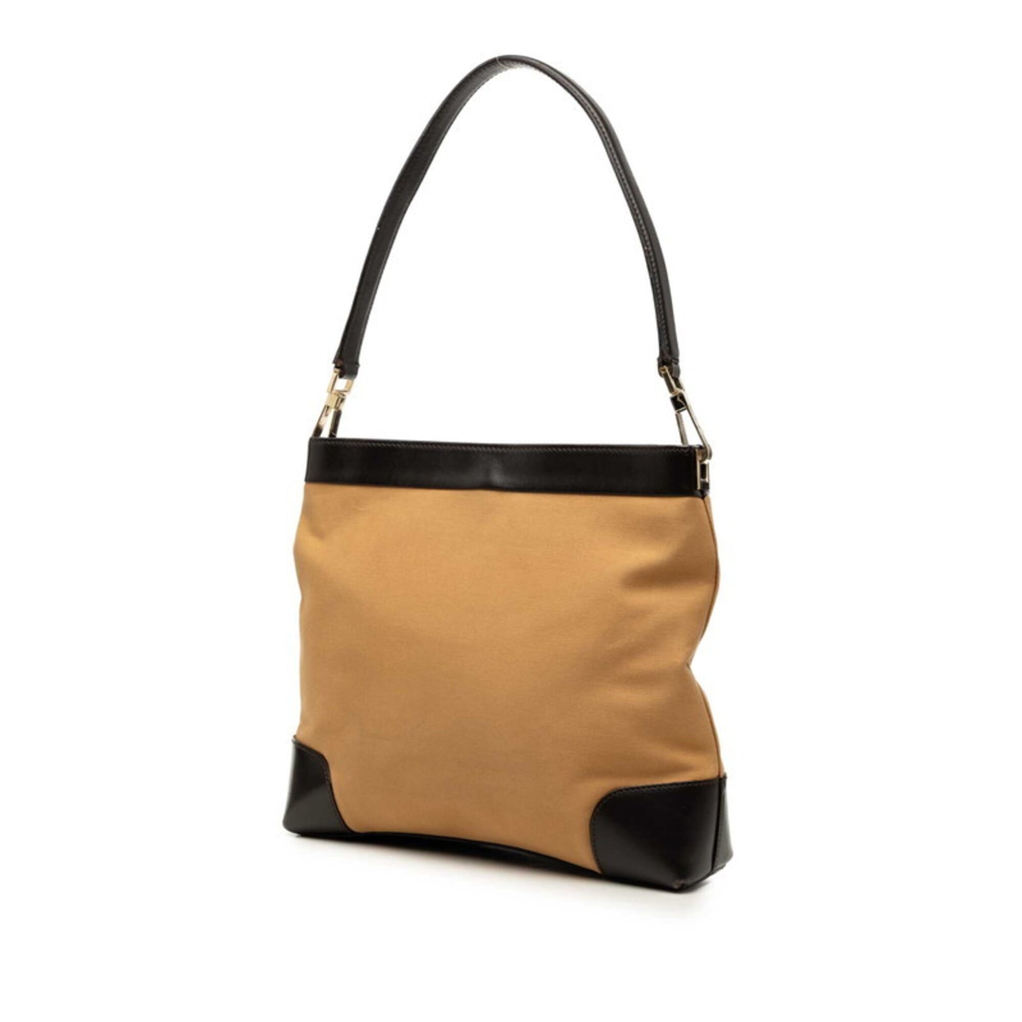Gucci Beige Dark Brown Canvas Leather Handbag Shoulder Bag (Pre-Owned)